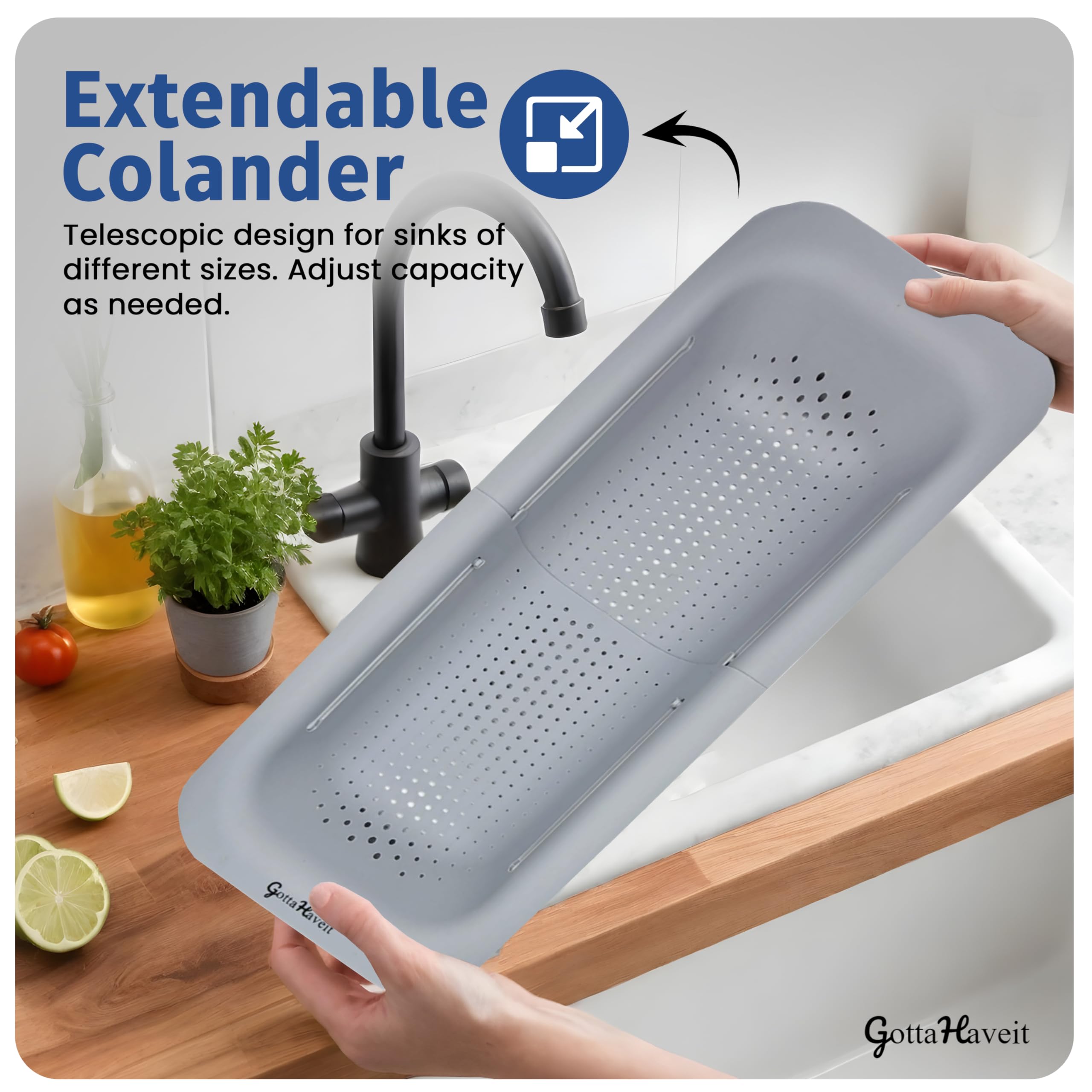 Gottahaveit Over The Sink Colander For Kitchen - Collapsible Strainer Basket, For Fruit And Vegetable Wash, Drain Pasta, Dry Dis