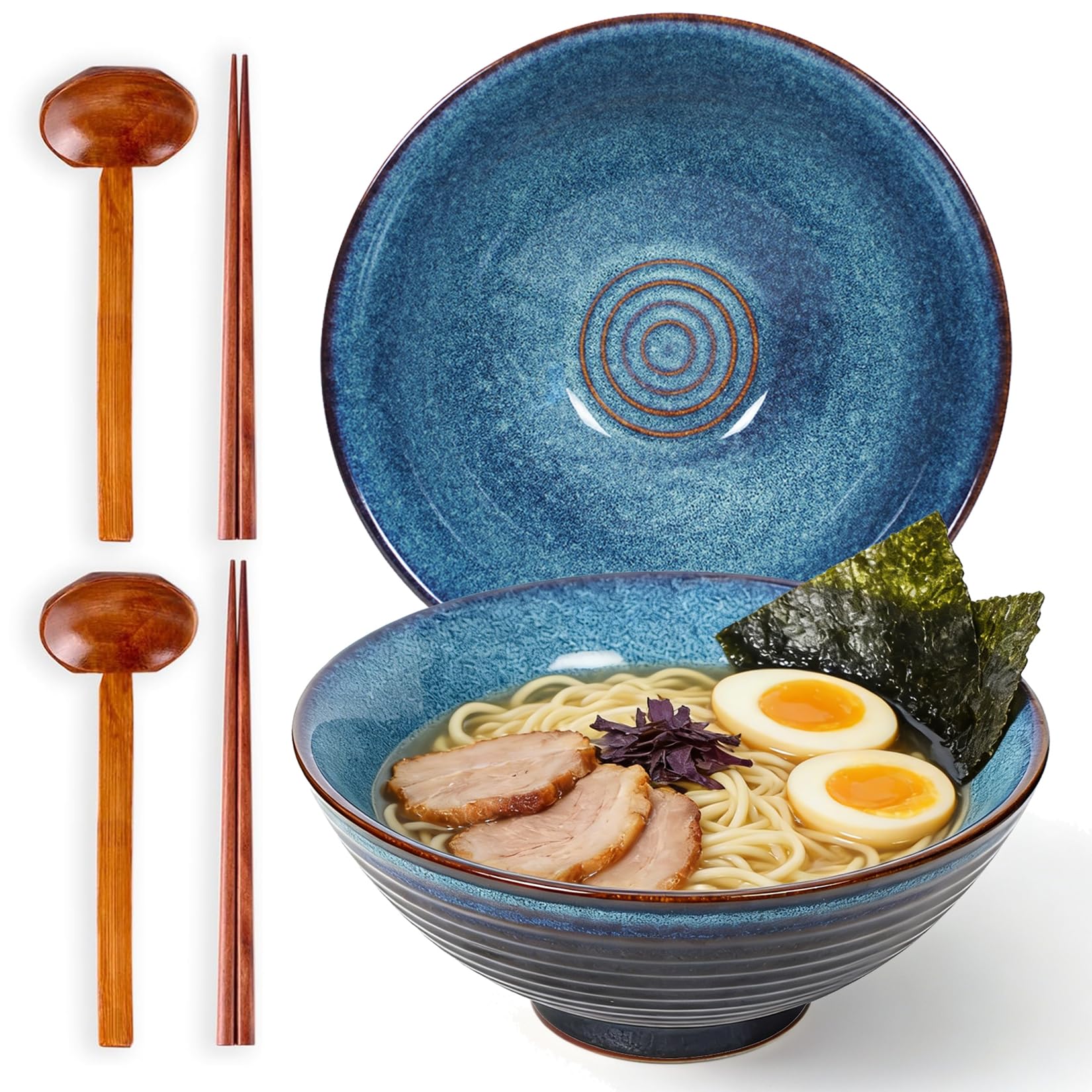 STE-CER Ceramic Japanese Style Ramen Bowl Set with Chopsticks,8 inch 40 oz Pho Bowls & Asian Soup Bowl and Spoons Set for Udon N