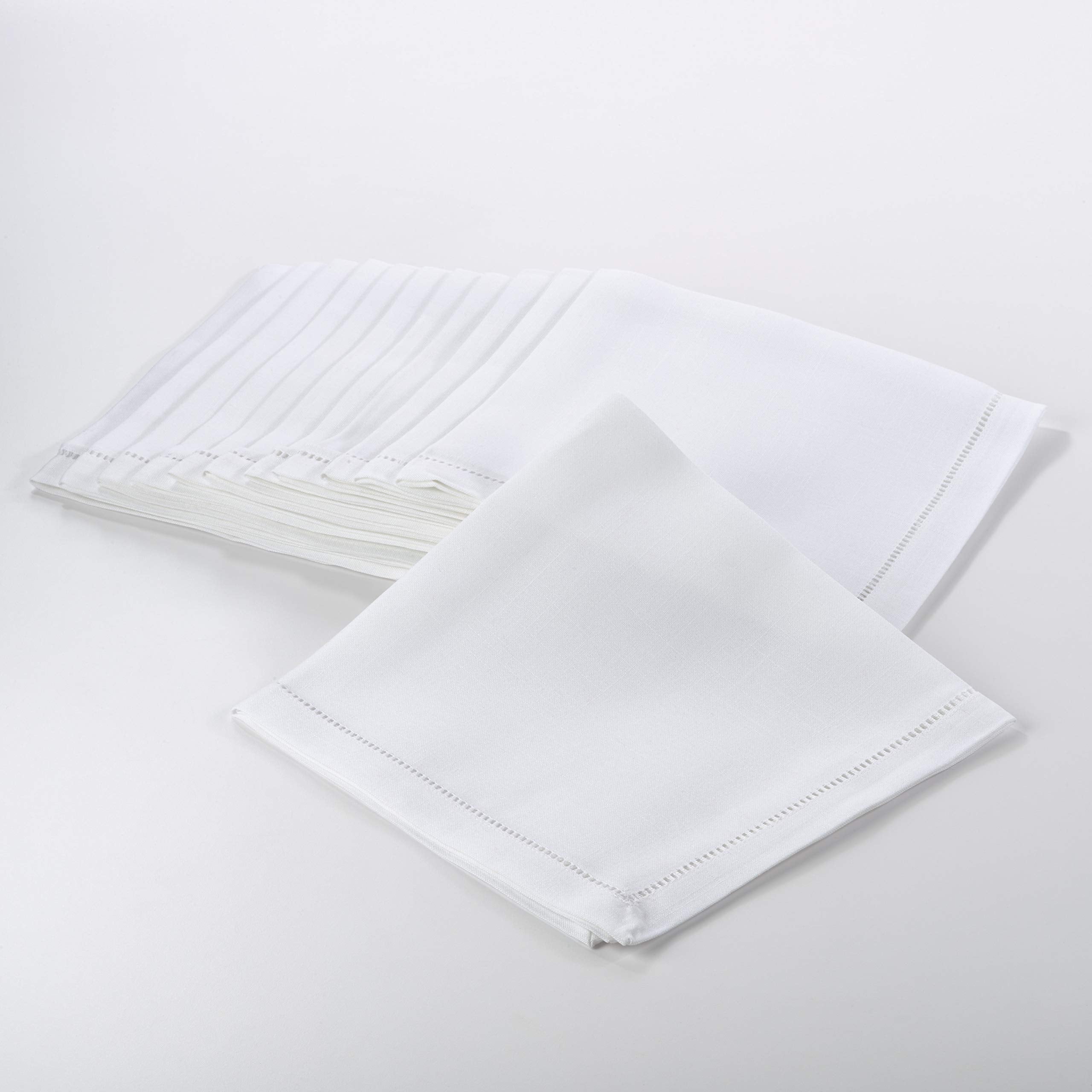 Saro Lifestyle Hemstitched Border Dinner Napkin (Set Of 12), White, 22''X22''