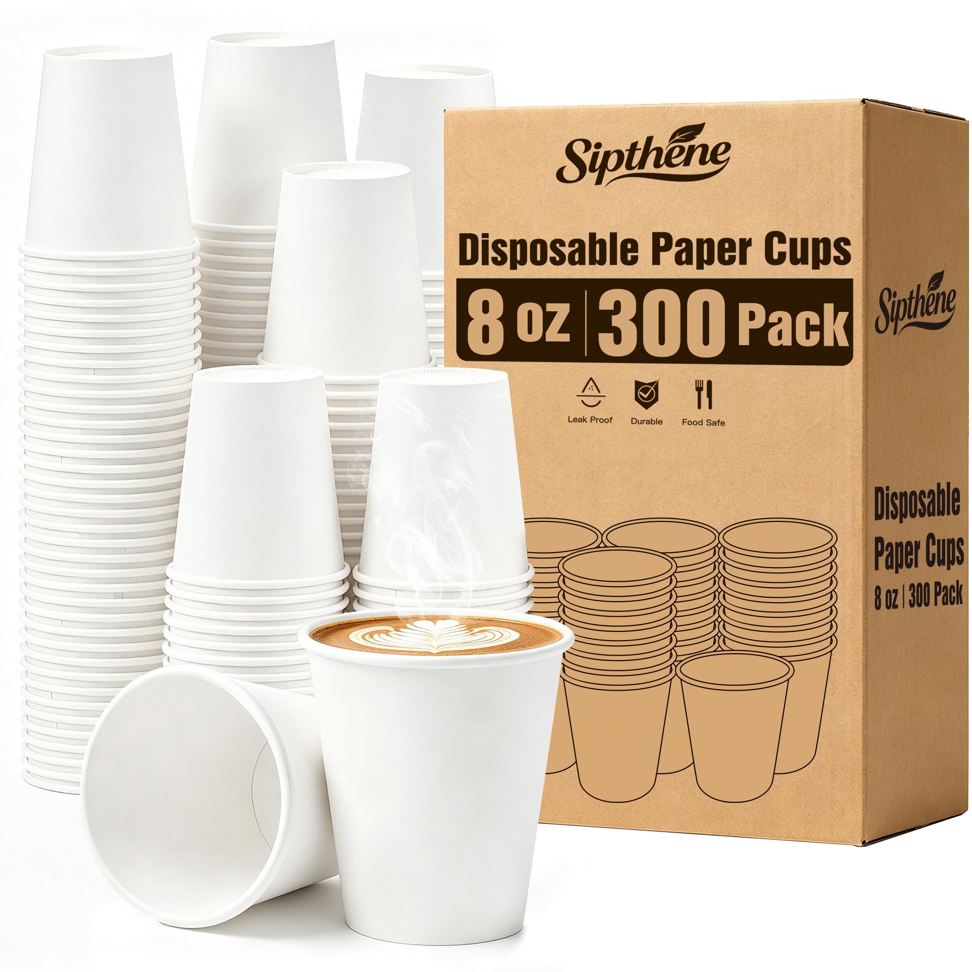 300 Pack 8 oz Paper Cups, Disposable White Hot and Cold Coffee Cups
