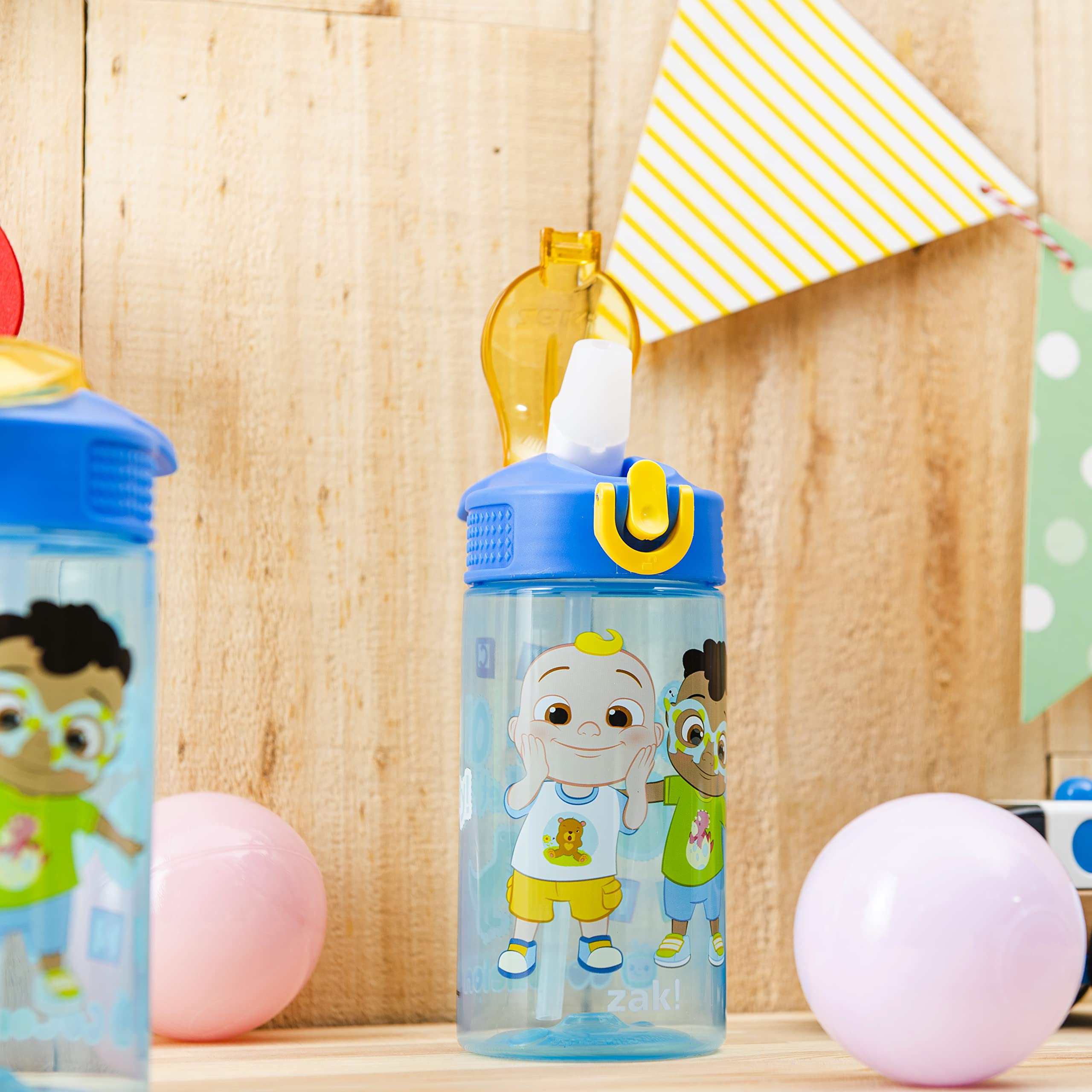 Zak Designs Cocomelon Kids Water Bottle With Spout Cover And Built-In Carrying Loop, Made Of Durable Plastic, Leak-Proof Water B