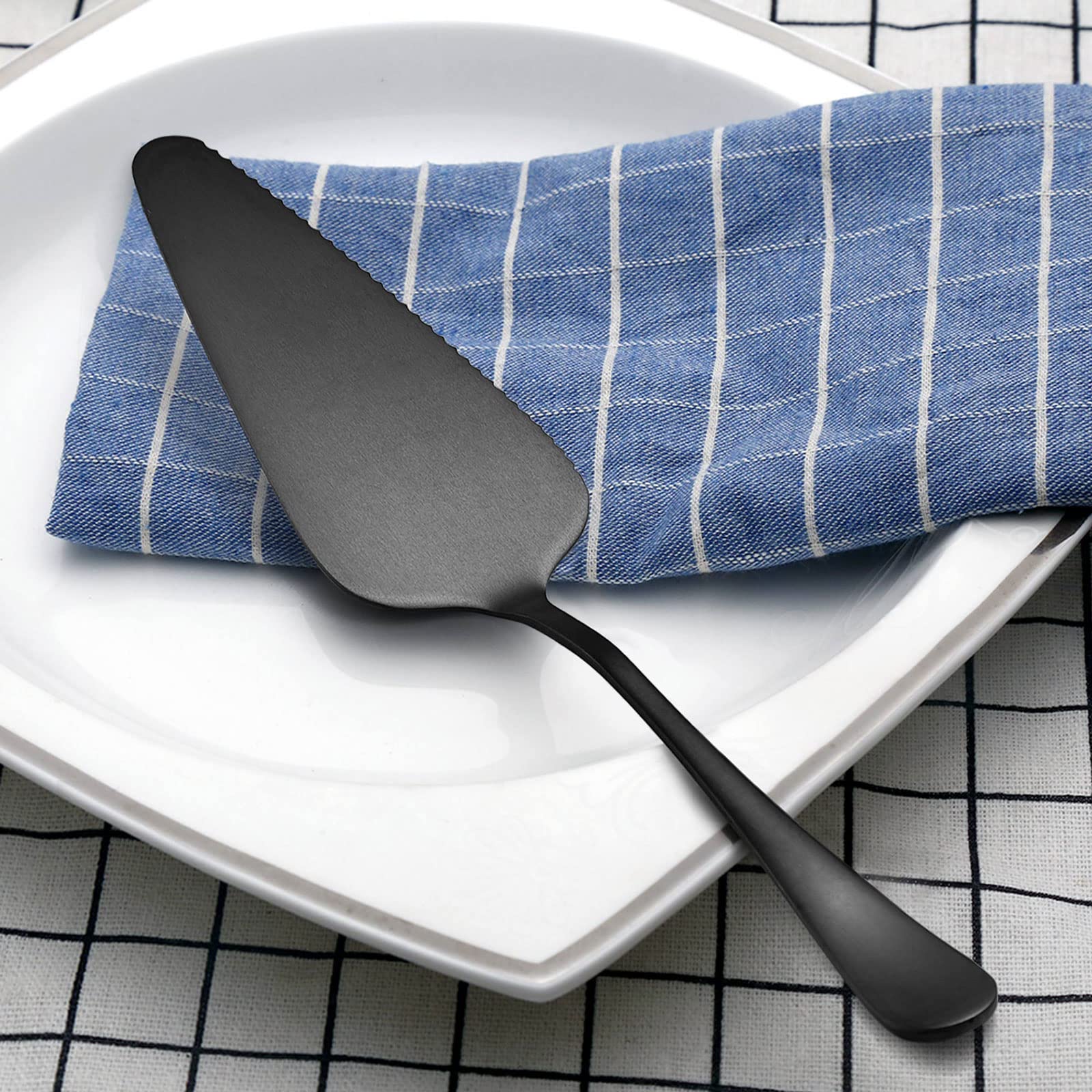 Lianyu 5-Piece Matte Black Serving Utensils Set, Stainless Steel Serving Set Include Serving Spoon Fork, Flatware Serving Pieces