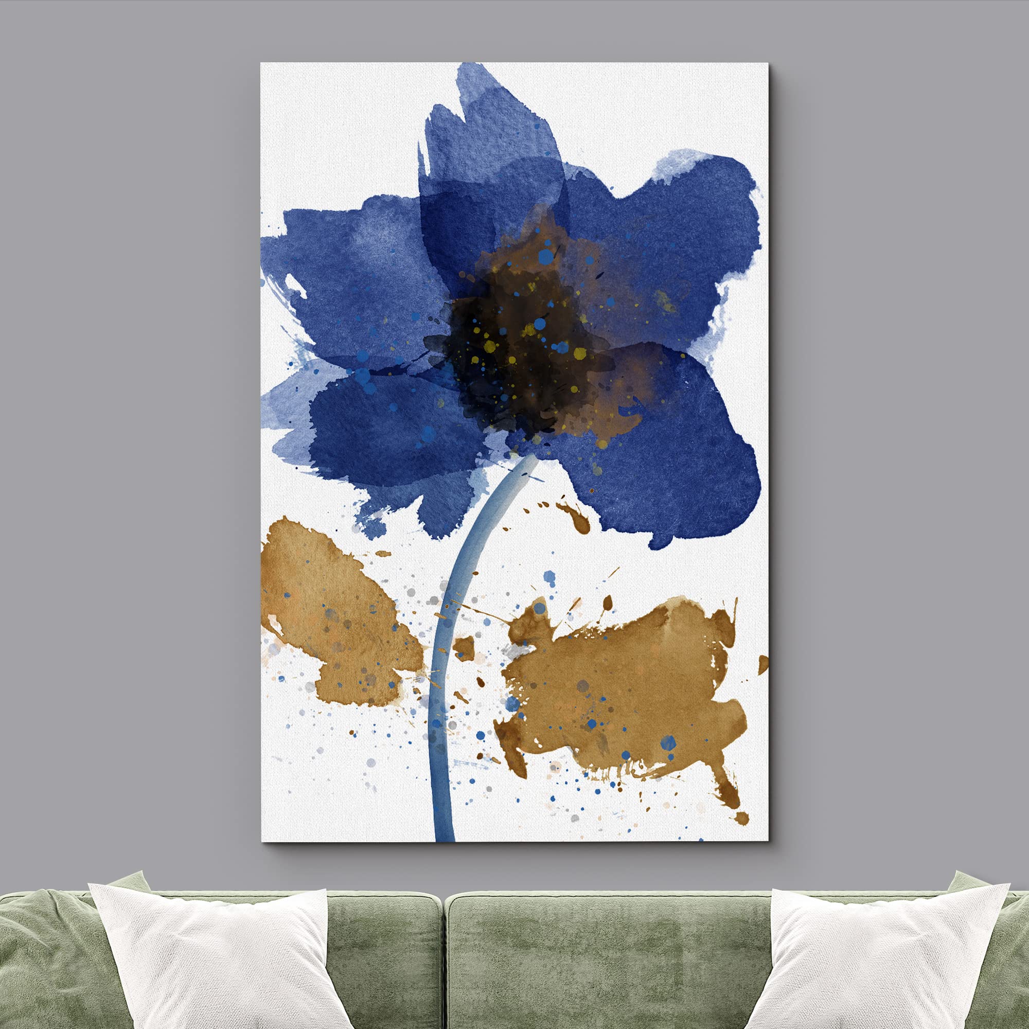 Wall26 Canvas Print Wall Art Watercolor Explosion Blue & Brown Daisies Floral Botanical Illustrations Minimalism Glam Multicolor