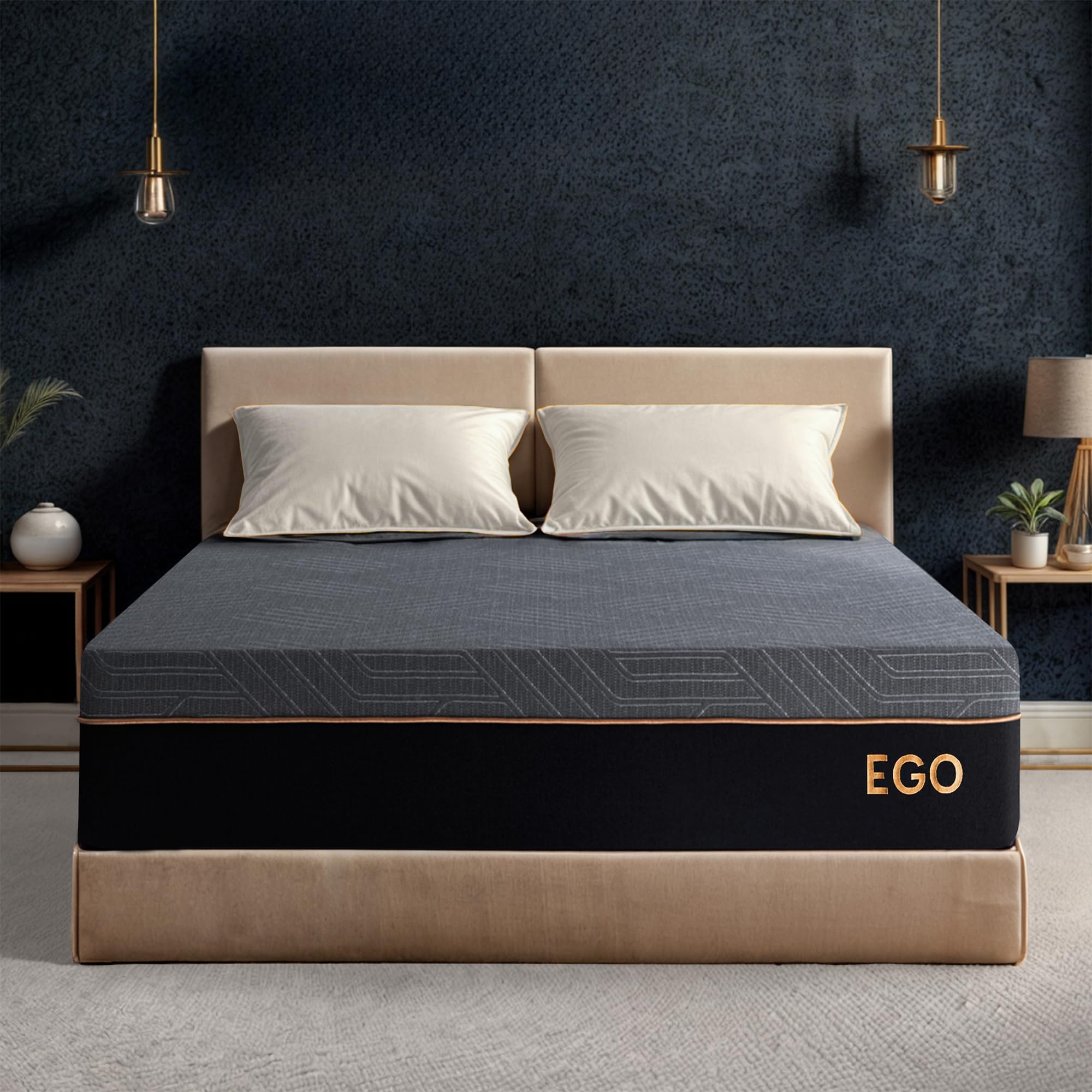 EGOHOME 12 Inch King Mattress  Copper Gel Cooling Memory Foam Mattress for Back Pain Relief Therapeutic Double Mattress Bed in a Box  Made in USA  CertiPUR-US Certified  76?80?12? Black