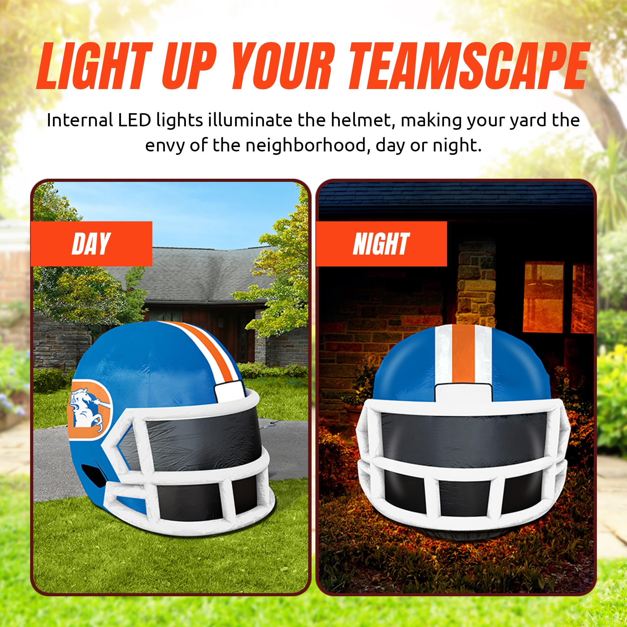 Sporticulture NFL Denver Broncos 4ft Inflatable Retro Helmet with LED Lights & Built-in Blower - Merchandise Decor Ideal for Law