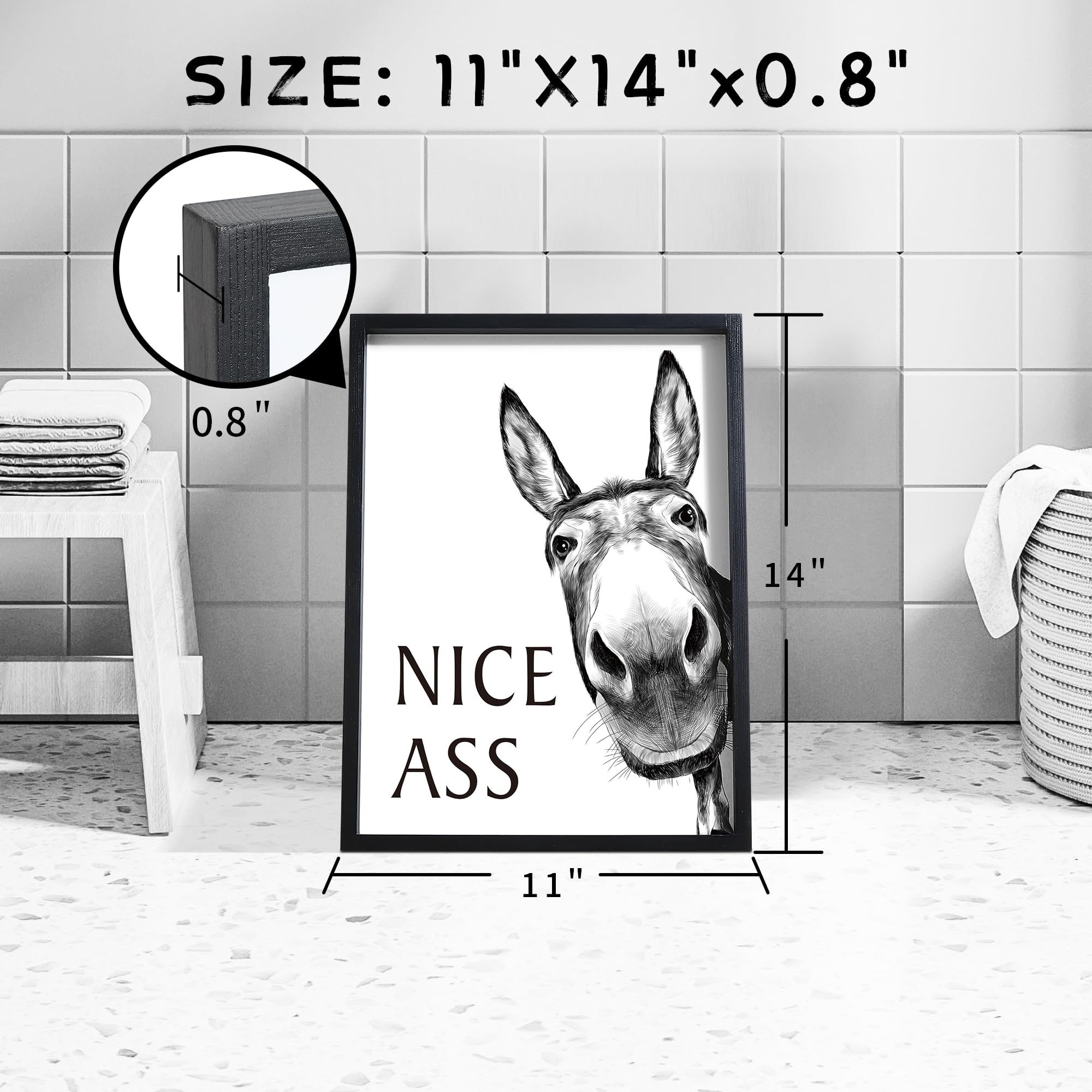 Framed Bathroom Wall Art Nice Ass, Donkey In Bathroom For Bathroom Wall Decor Farmhouse Home Bathroom Decor Sets Funny Bathroom
