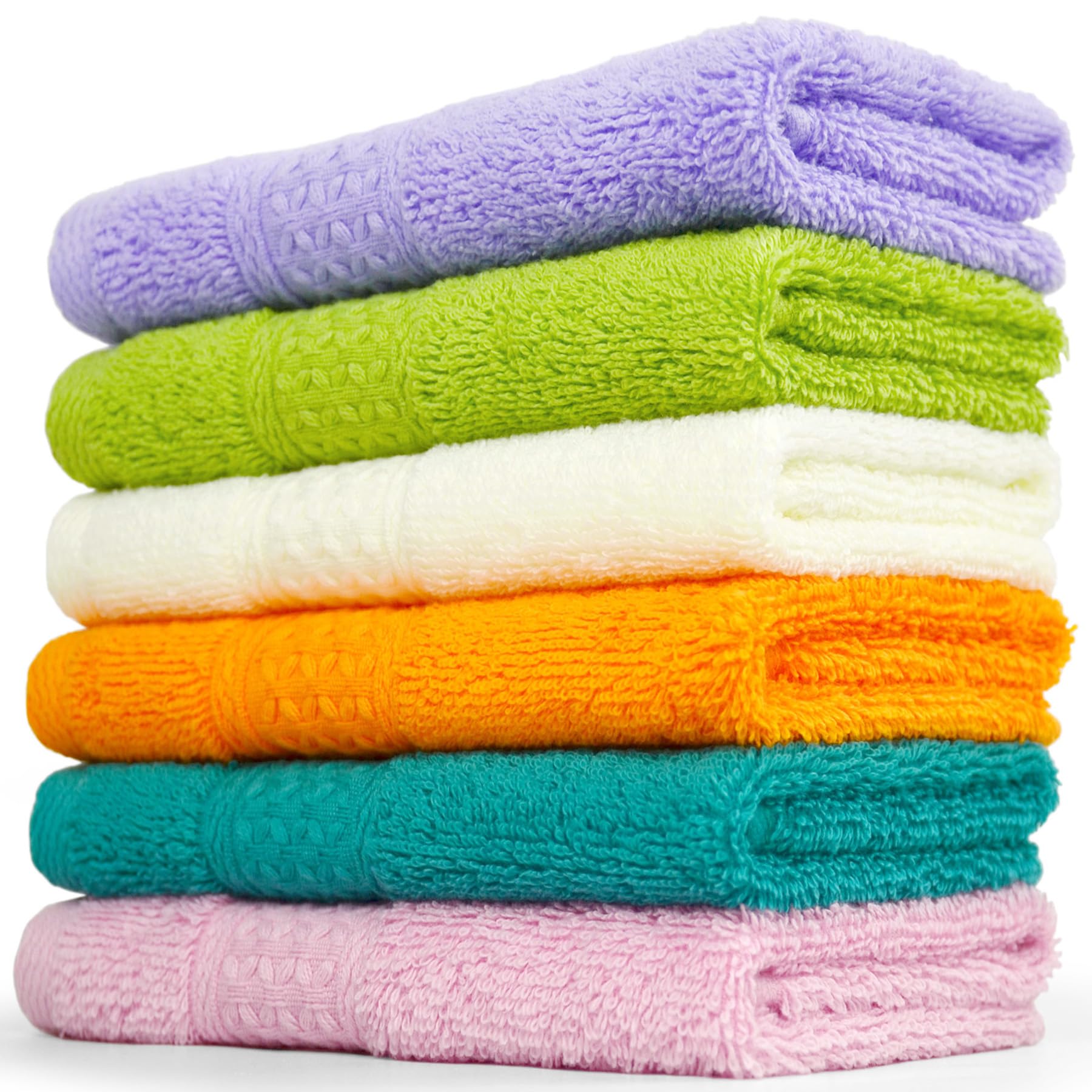 Cleanbear Cotton Wash Cloths Soft Washcloths with 6 Colors for Body and Face, 13 by 13 Inches Large Bathroom Washcloth Set Highl