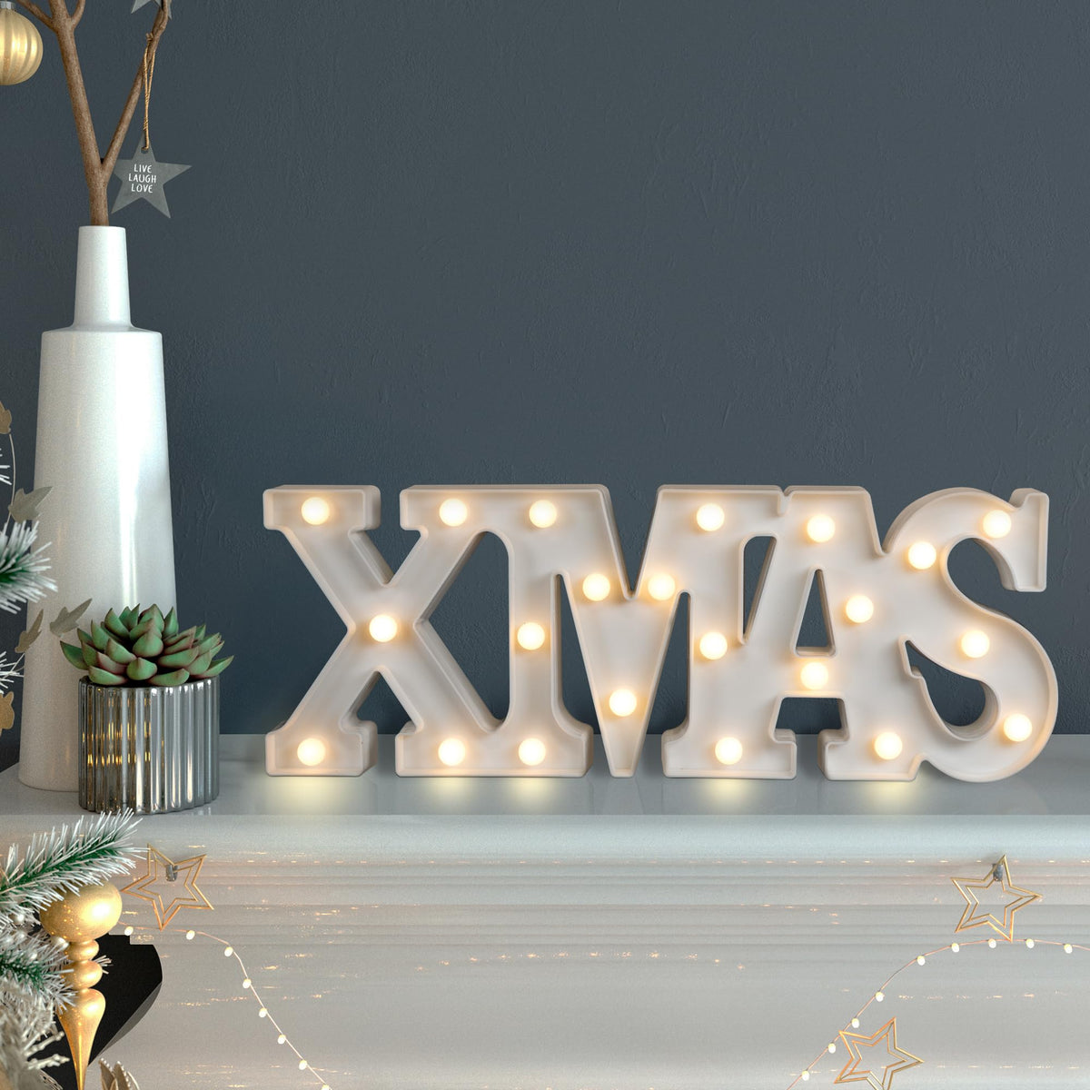 18.5 White Battery Operated LED Lighted XMAS Christmas Marquee Sign ...