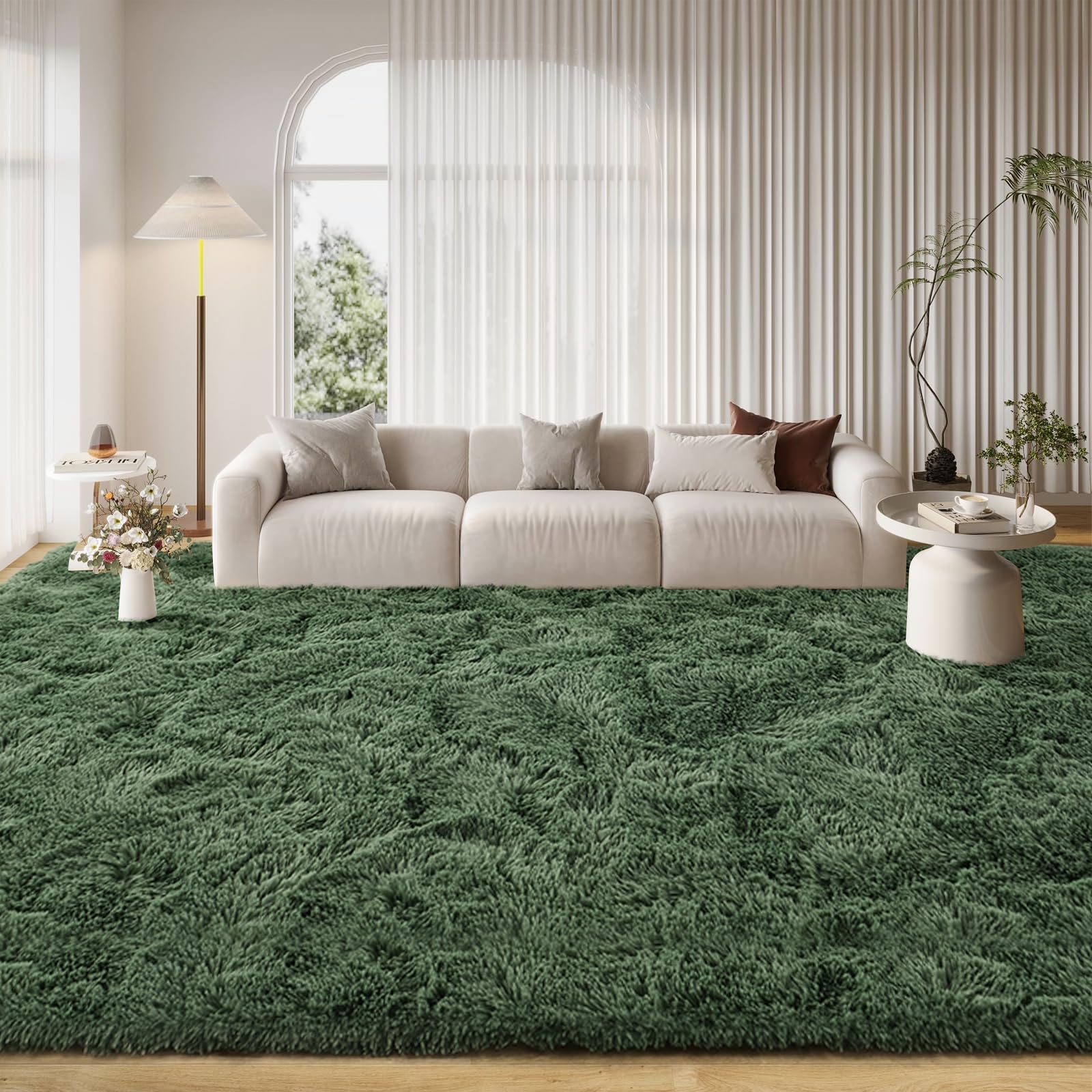 FinRec 8x10 Fluffy Green Rugs for Living Room Bedroom, Soft Indoor Fuzzy Shaggy Area Rug, Non-Slip Furry Rug for Teen Girls and