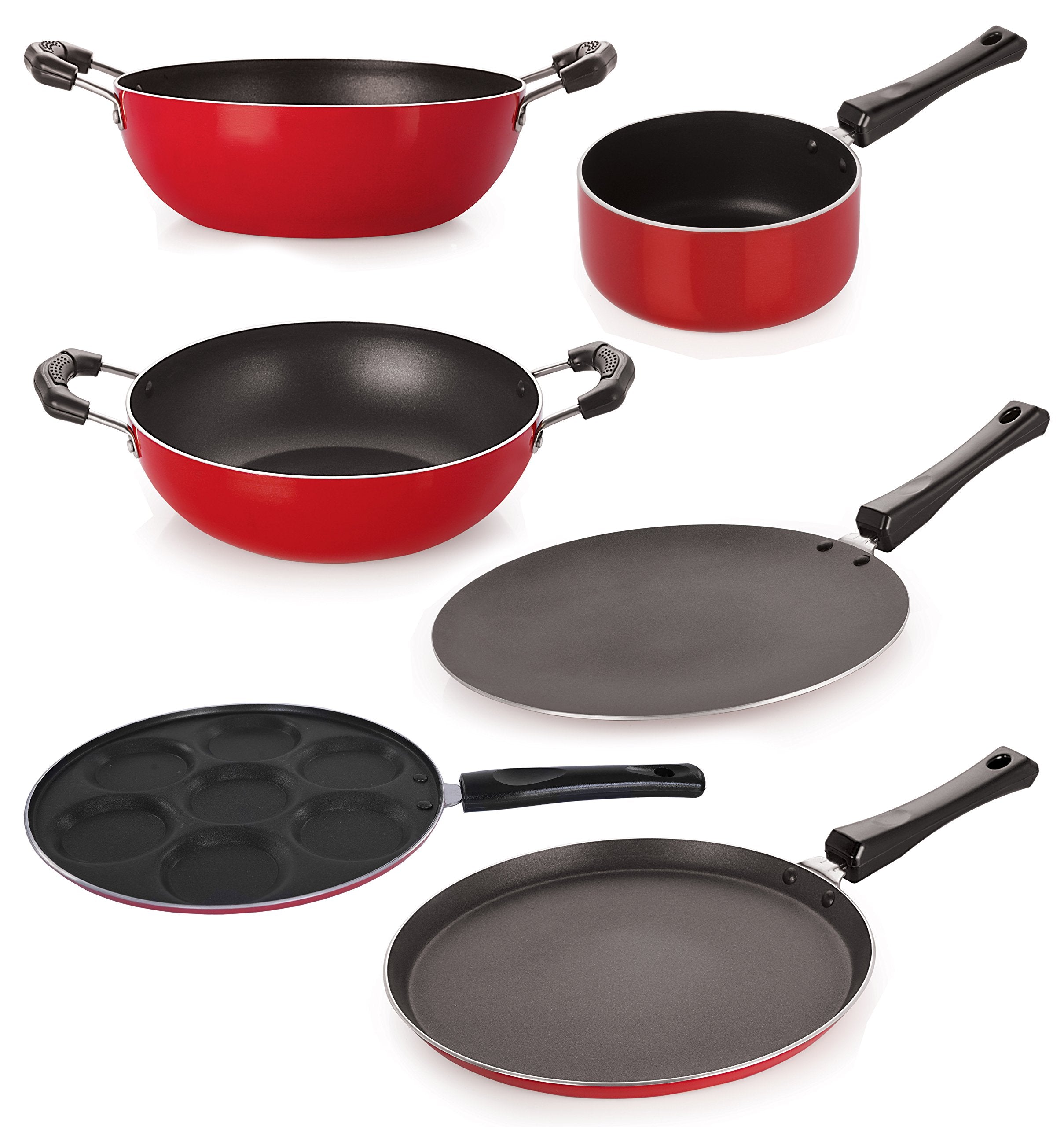 Nirlon NonStick Pfoa Free 6 Piece Aluminium Cookware Combo Set With Steel Lid