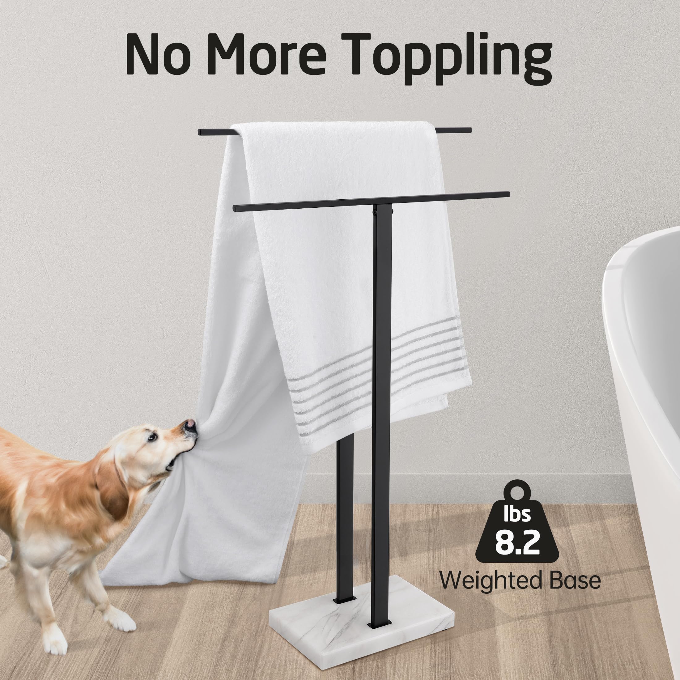 Kes Standing Towel Rack, 2-Tier Towel Racks For Bathroom Freestanding With Marble Base, Upgrade Steady Design, Sus304 Stainless