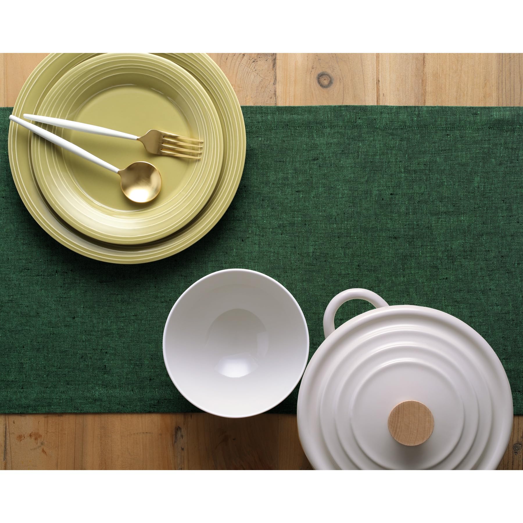 Solino Home Linen Table Runner 132 Inches Long - 100% Pure Linen Forest Green Table Runner 14 X 132 Inch - Machine Washable Dini