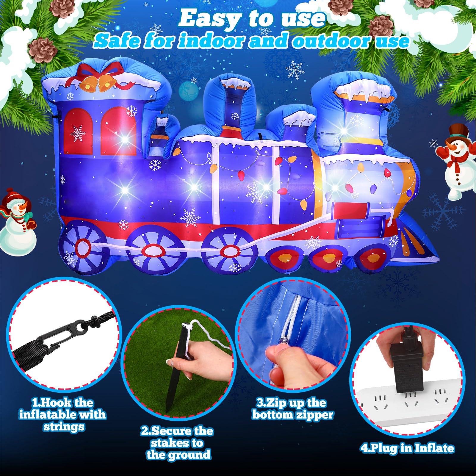 VIHOSE 8 ft Length Christmas Polar Train Inflatable Outdoor Decoration Christmas Blow Up Polar Train Winter Birthday Photo Props