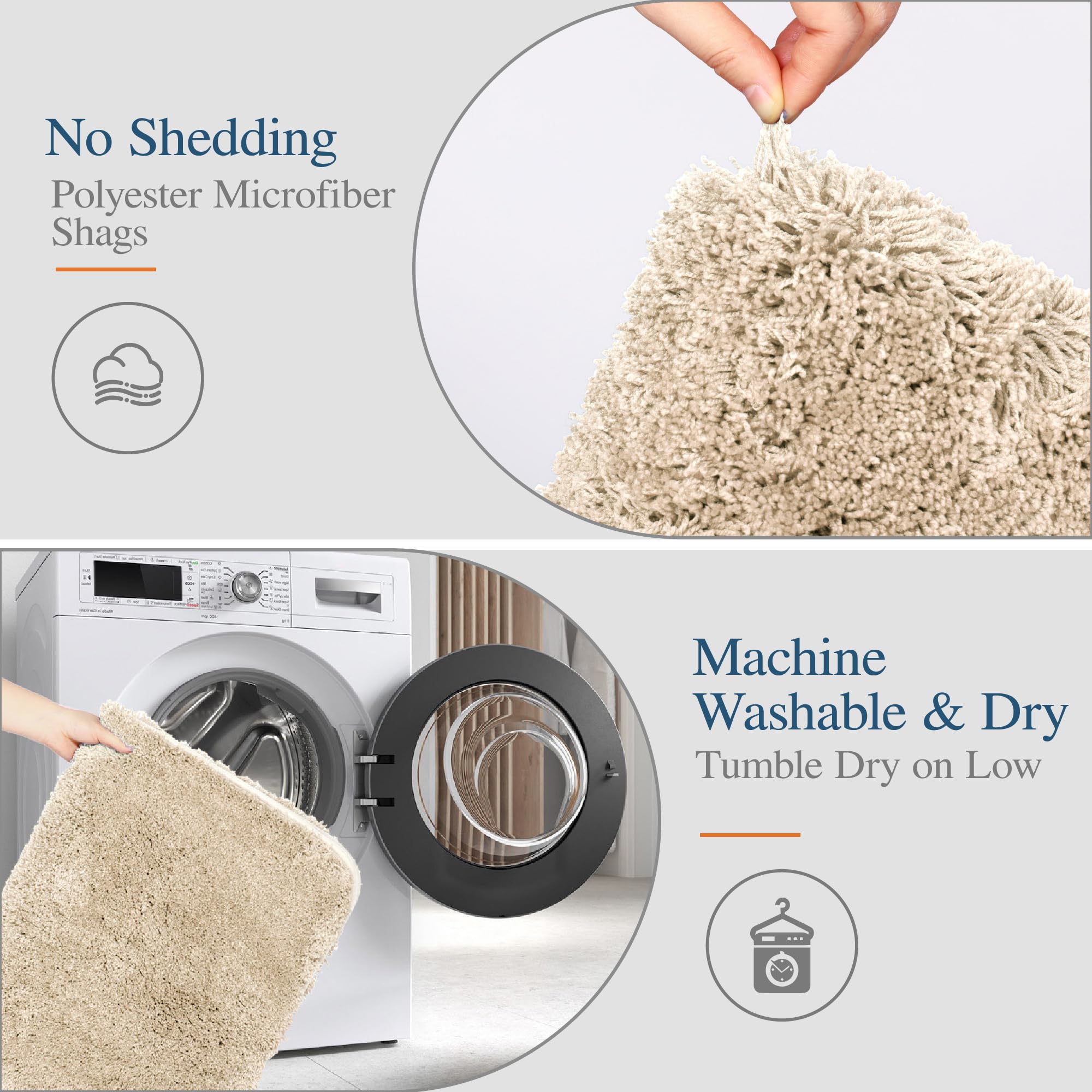 Walensee Bathroom Rug Non Slip Bath Mat for Bathroom (16 x 24  Beige) Water Absorbent Soft Microfiber Shaggy Bathroom Mat Machine Washable Bath Rug for Bathroom Thick Plush Rugs for Shower