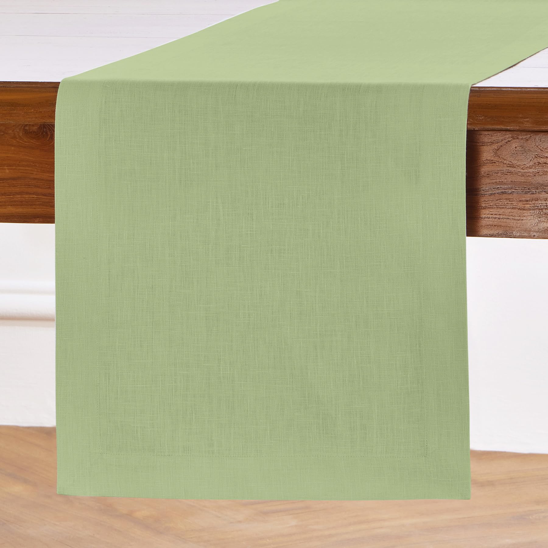Solino Home Linen Table Runner 120 Inches Long - 100% Pure Linen Laurel Green Dining Table Runner 14 x 120 Inch for Fall, Autumn