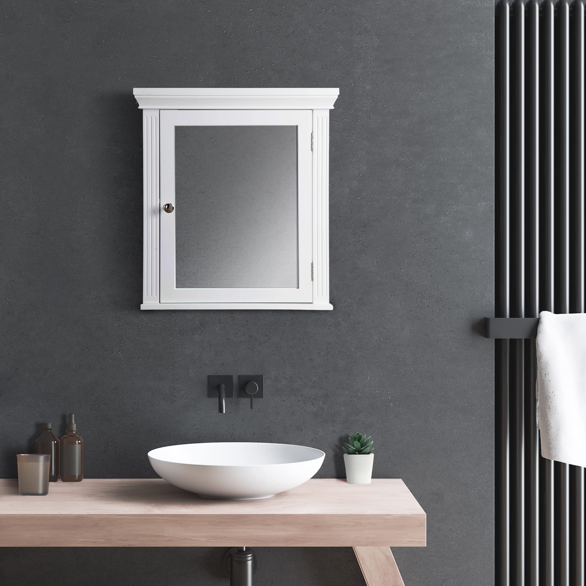 Teamson Home Stratford Wooden Bathroom Furniture, Mirrored Wall Medicine Cabinet, White