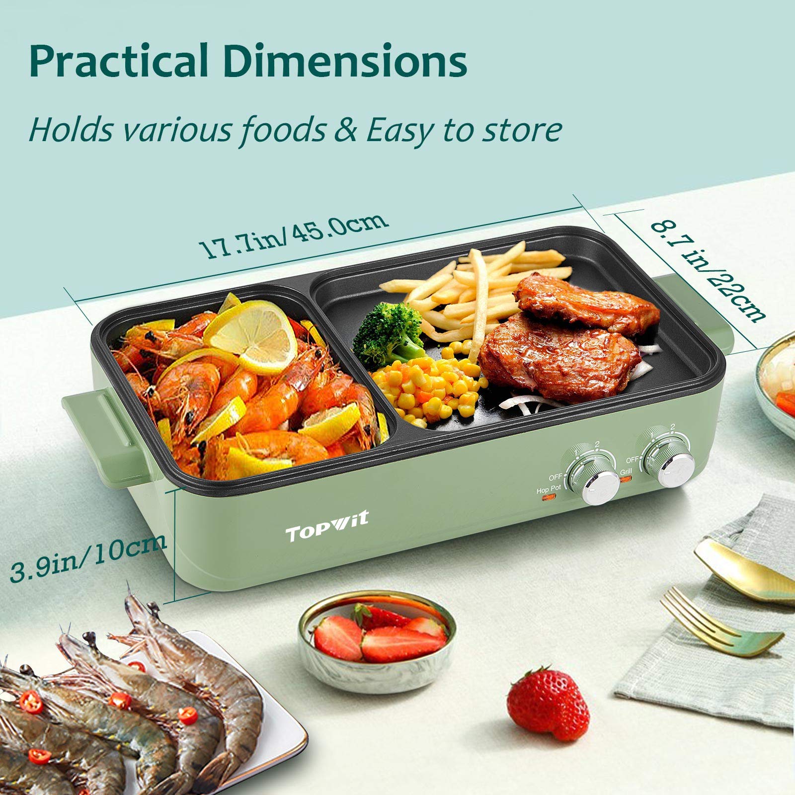 Topwit Hot Pot Electric With Grill, 2 In 1 Indoor Non-Stick Electric Pot And Griddle For Korean Bbq, Steaks, Shabu Shabu And Noo