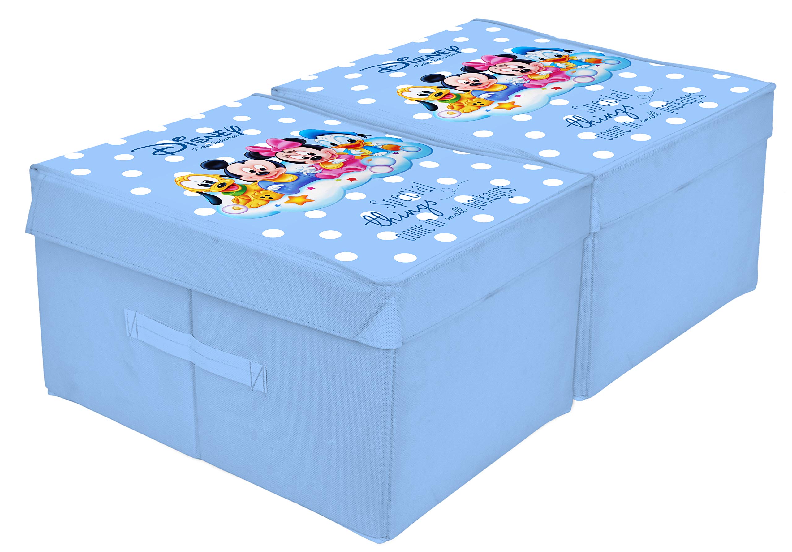Kuber Industries Disney Kids Team Mickey Print Non Woven 2 Pieces Fabric Foldable Cloth Storage Wardrobe Organiser Box With Lid,