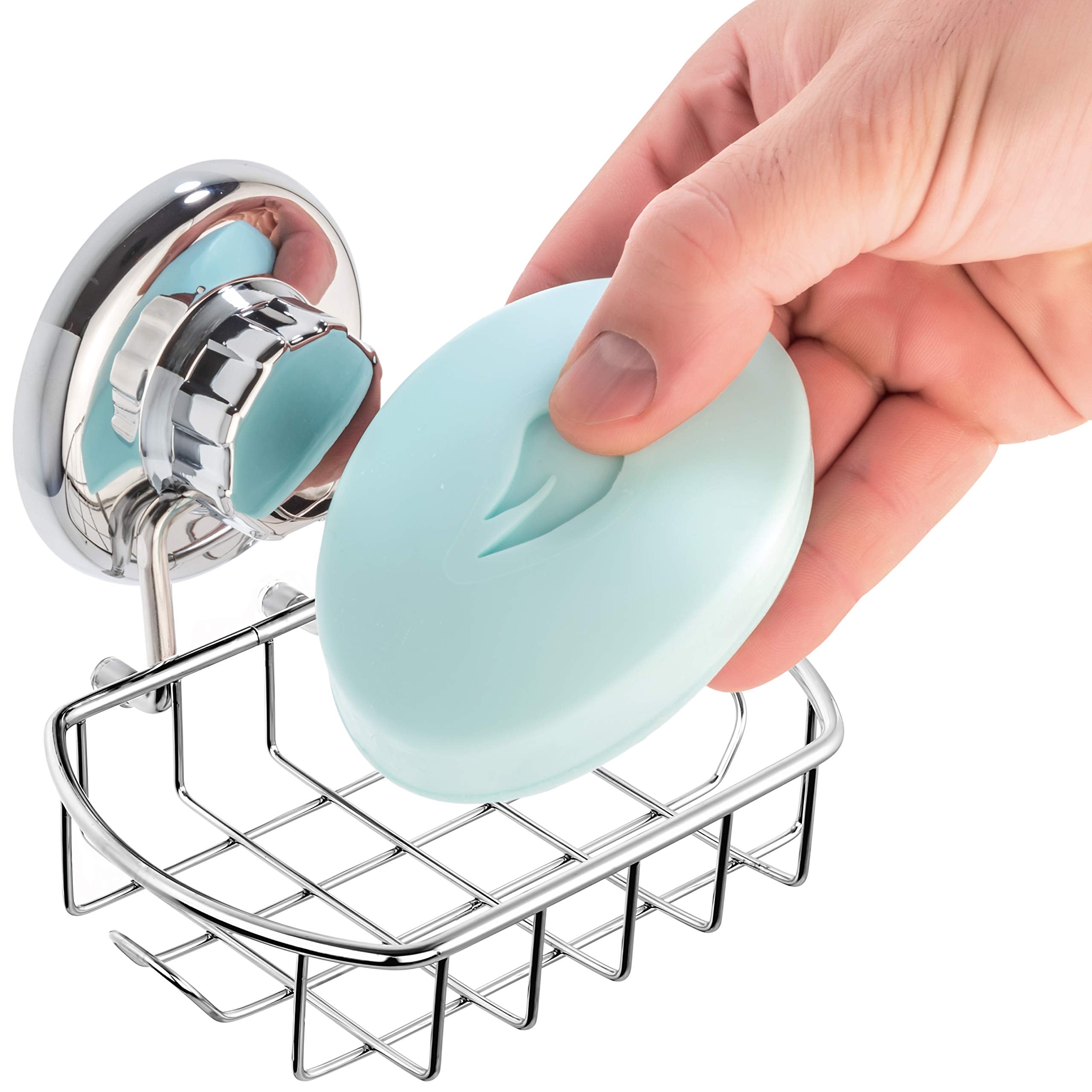 Hasko Accessories Suction Soap Dish With Hooks | Powerful Vacuum Suction Cup Soap Holder | Soap Basket Sponge Holder For Bathroo