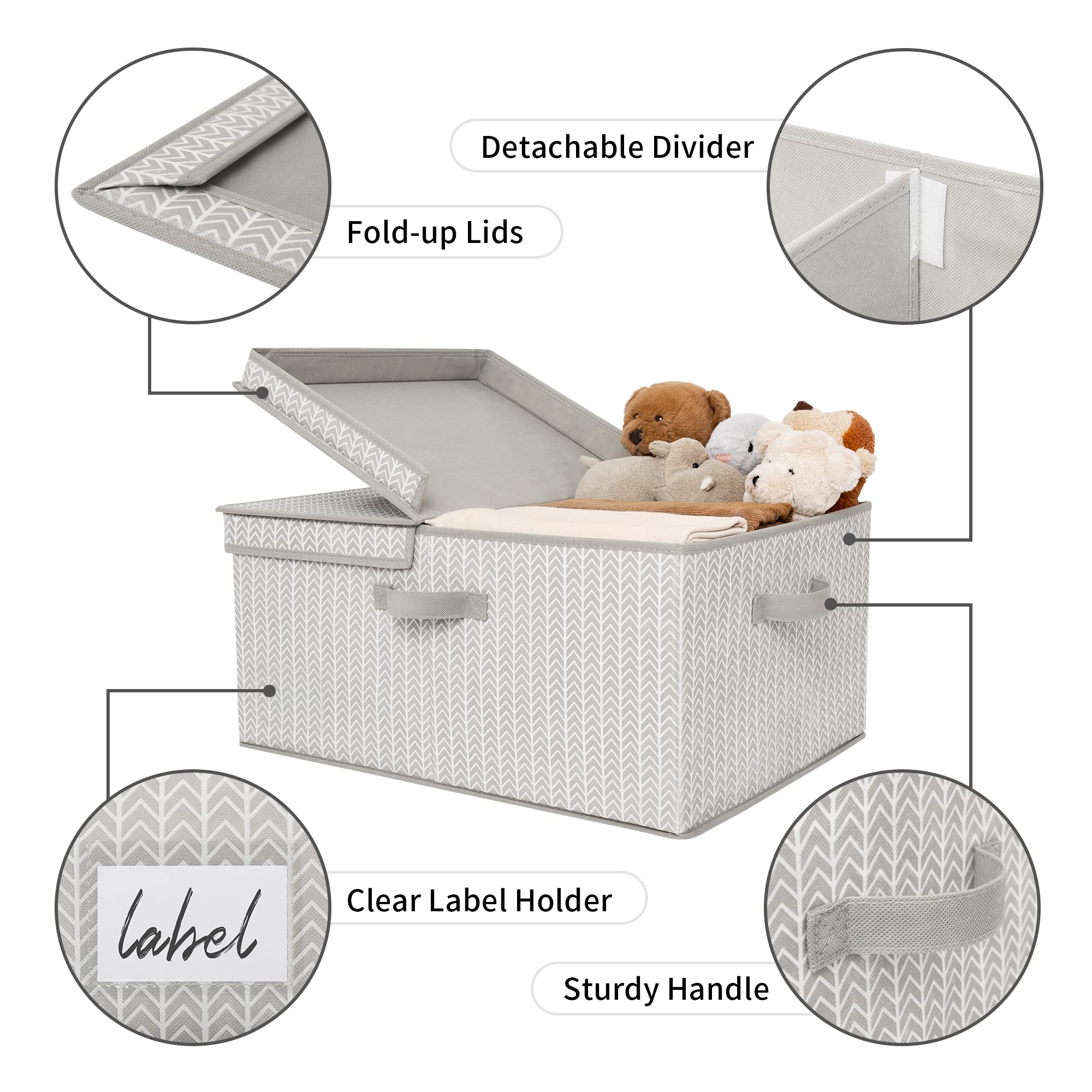 GRANNY SAYS Closet Storage Bins with lids  Fabric Storage Box with Lid  Clothes Bins Storage for Closet  Container Storage Baskets for Living Room Wardrobe Shelves  Jumbo  Gray/White  1-Pack