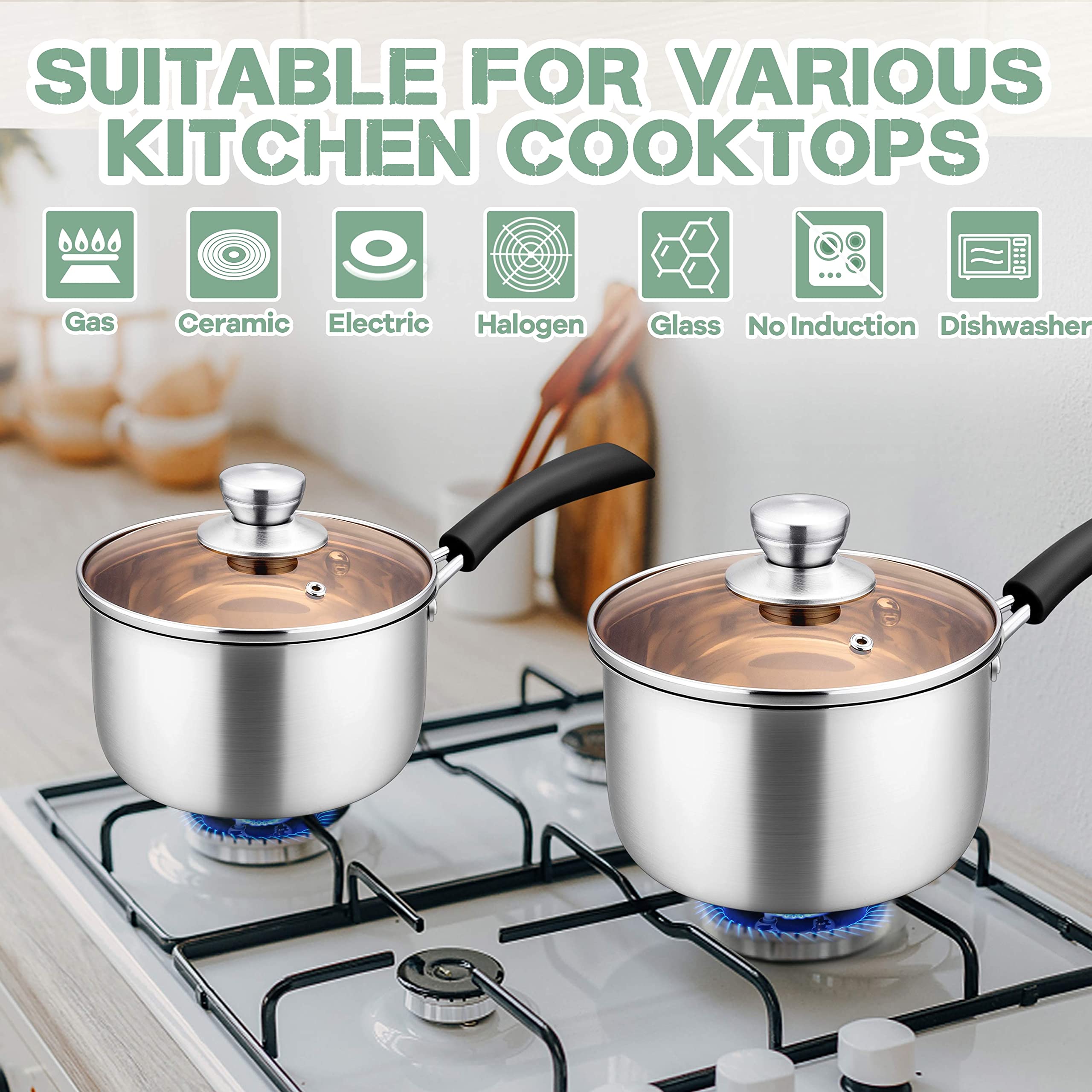 Herogo 2Qt Saucepan With Lid, 18/10 Stainless Steel Sauce Pan Pot, 2 Quart Saucepan For Gas Electric Stove Top Camping, Rust Fre