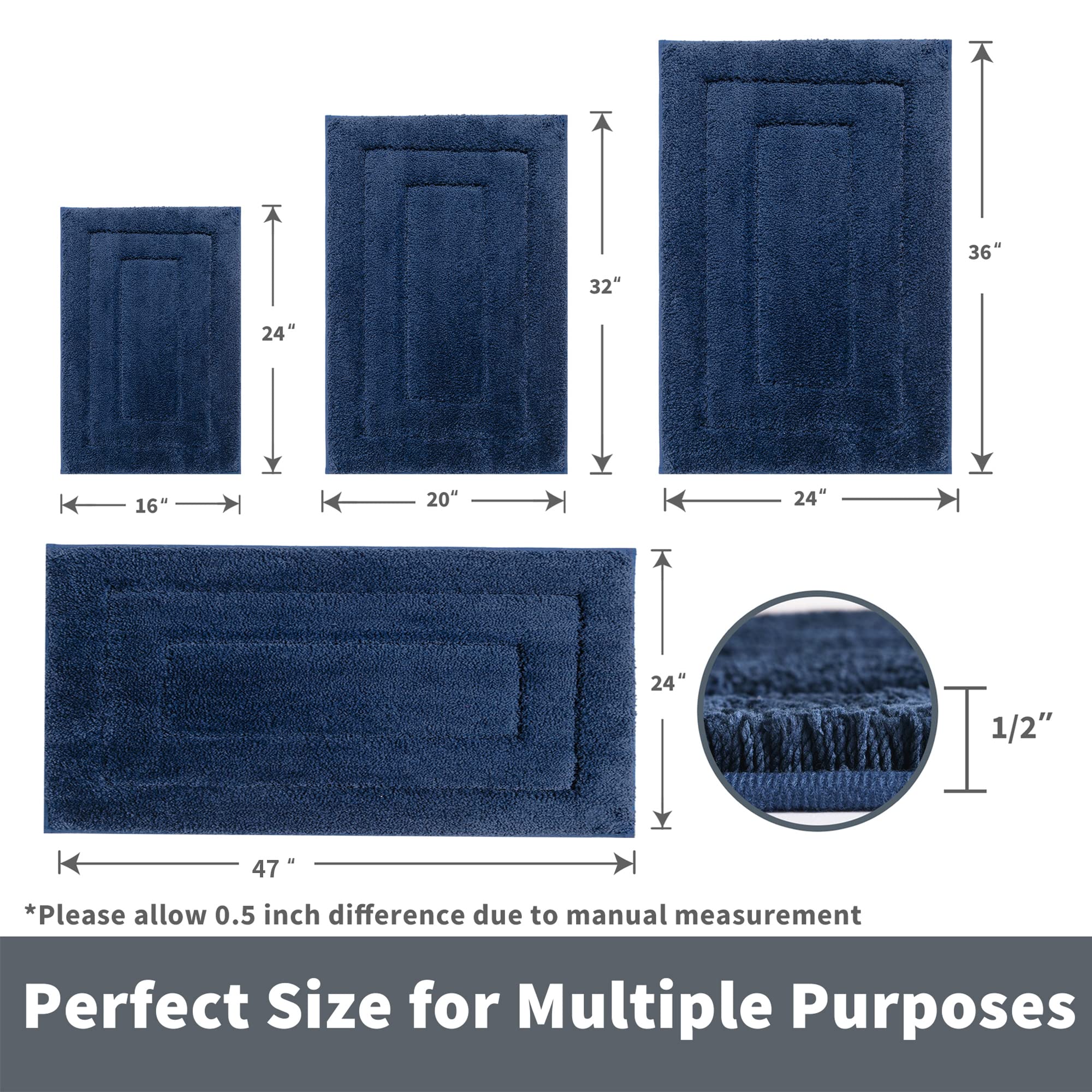 Granny Says Navy Bathroom Rugs, Bath Mats For Bathroom Non-Slip, Super Soft And Water Absorbent, Extra Large Bath Rugs Washable,
