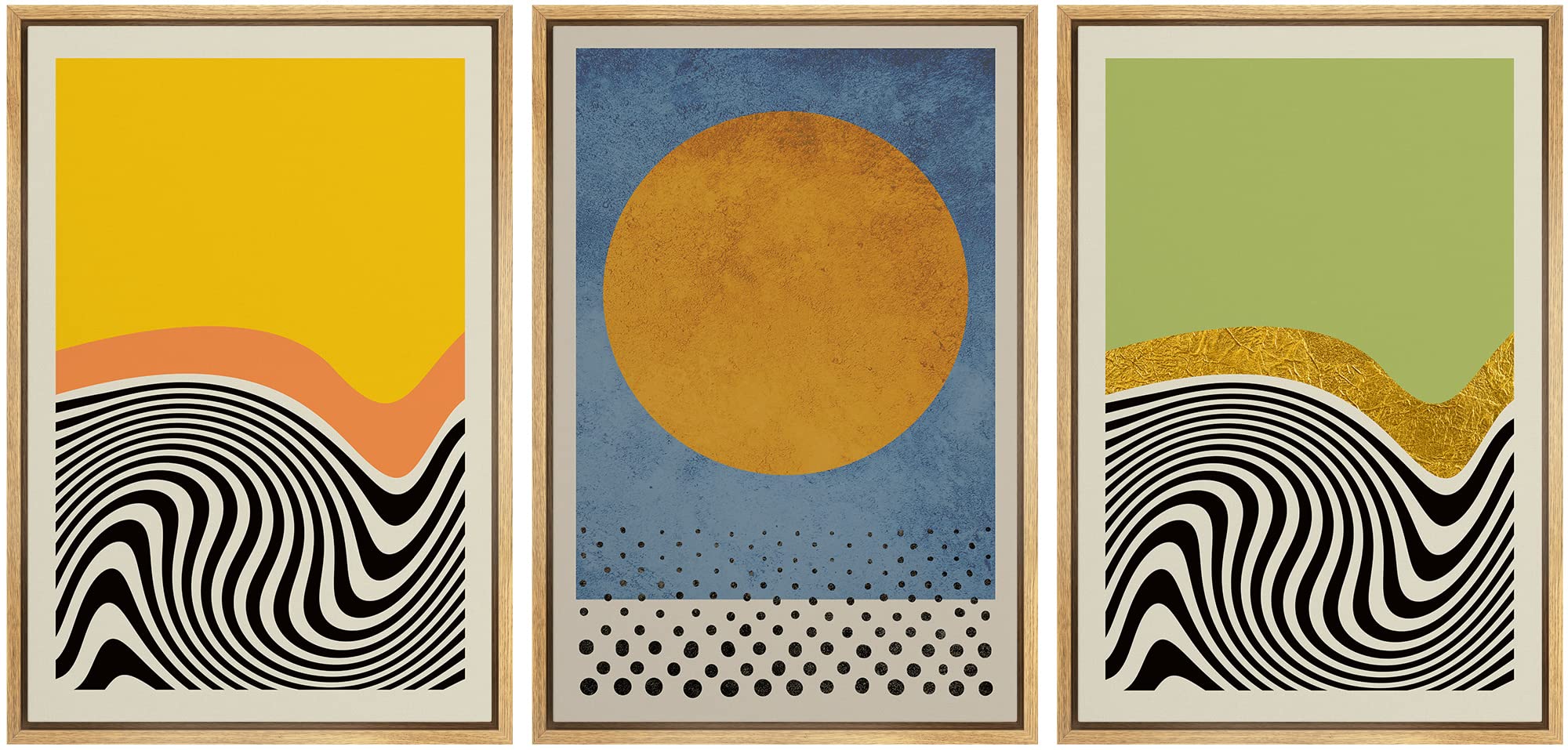 Idea4Wall Framed Canvas Print Wall Art Set Vibrant Neon Mid-Century Color Block Mosaic Abstract Shapes Illustrations Bohemian De