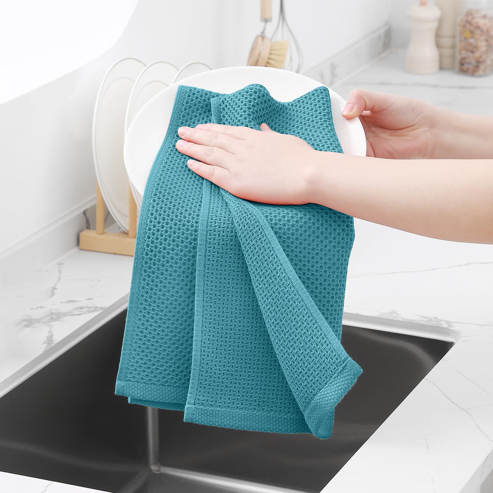 Homaxy 100% Cotton Waffle Weave Kitchen Dish Towels, Ultra Soft Absorbent Quick Drying Cleaning Towel, 13 x 28 Inches, 6-Pack, L