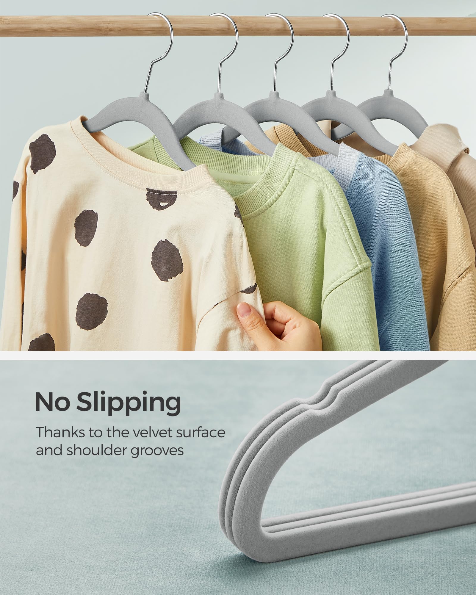 Songmics Baby Hangers 50 Pack, Kids Hangers For Closet, 11.8 X 8.1 Inches, Silver 360 Swivel Hooks, Space-Saving Clothes Hangers