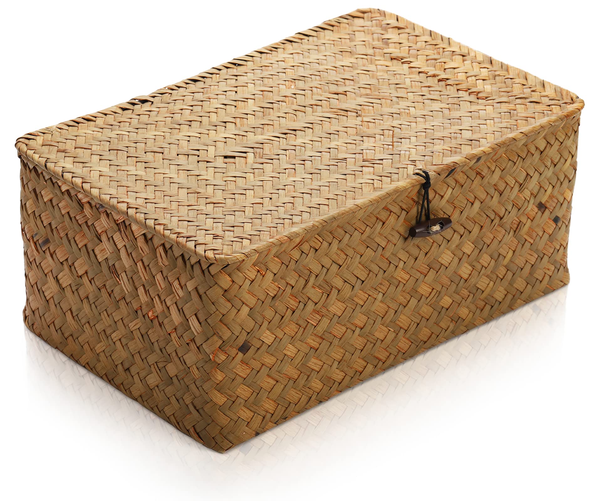 Yesland Handwoven Seagrass Rattan Storage Basket - 11.5'' X 7.5'' X 5'' - Brown Rectangular Makeup Organizer Container With Lid,