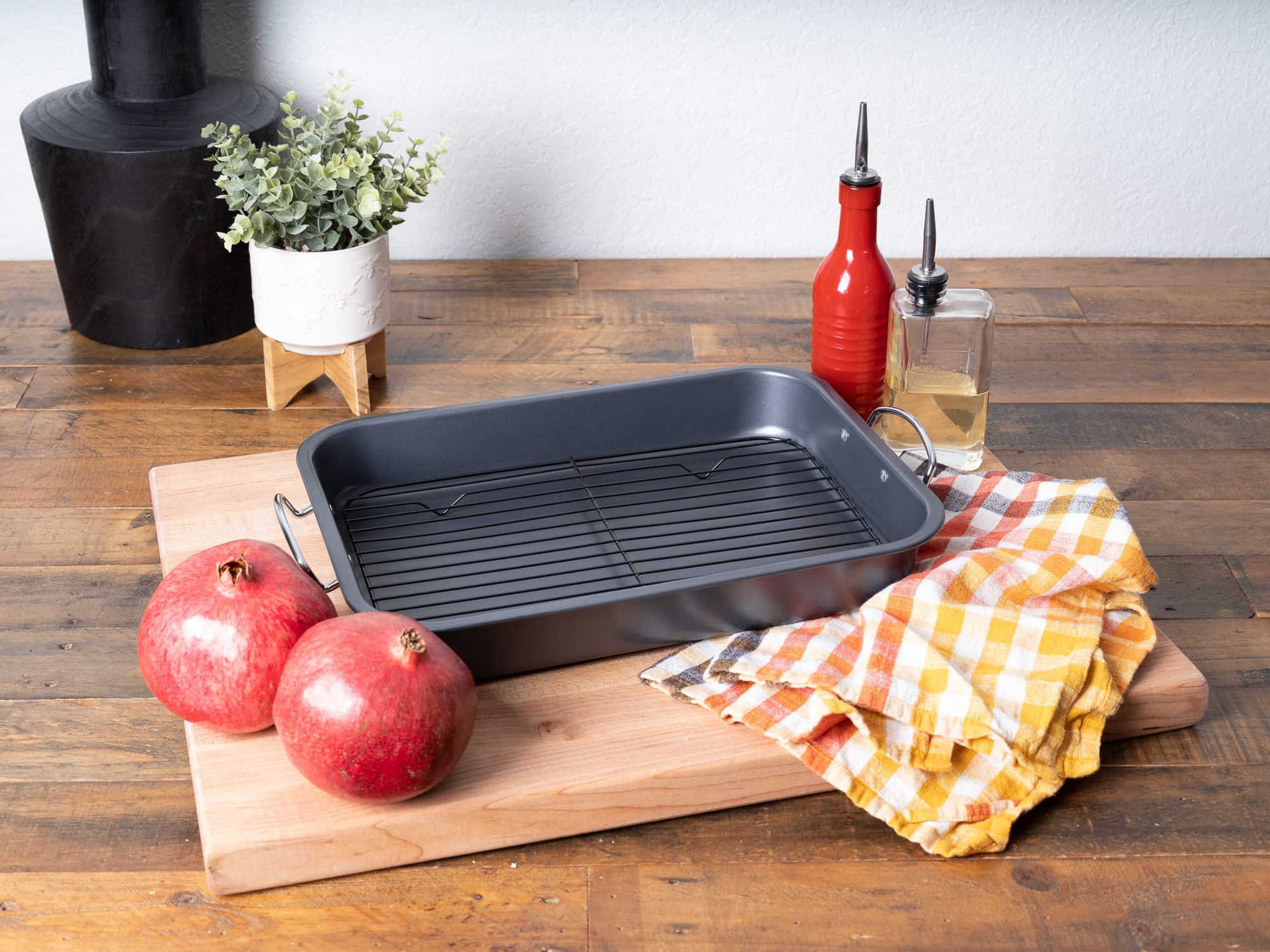 Imperial Home Carbon Steel Roasting Pan With Flat Rack, Roaster With Baking Rack, Nonstick Pan, Deep Lasagna Pan, Pans For Cooki