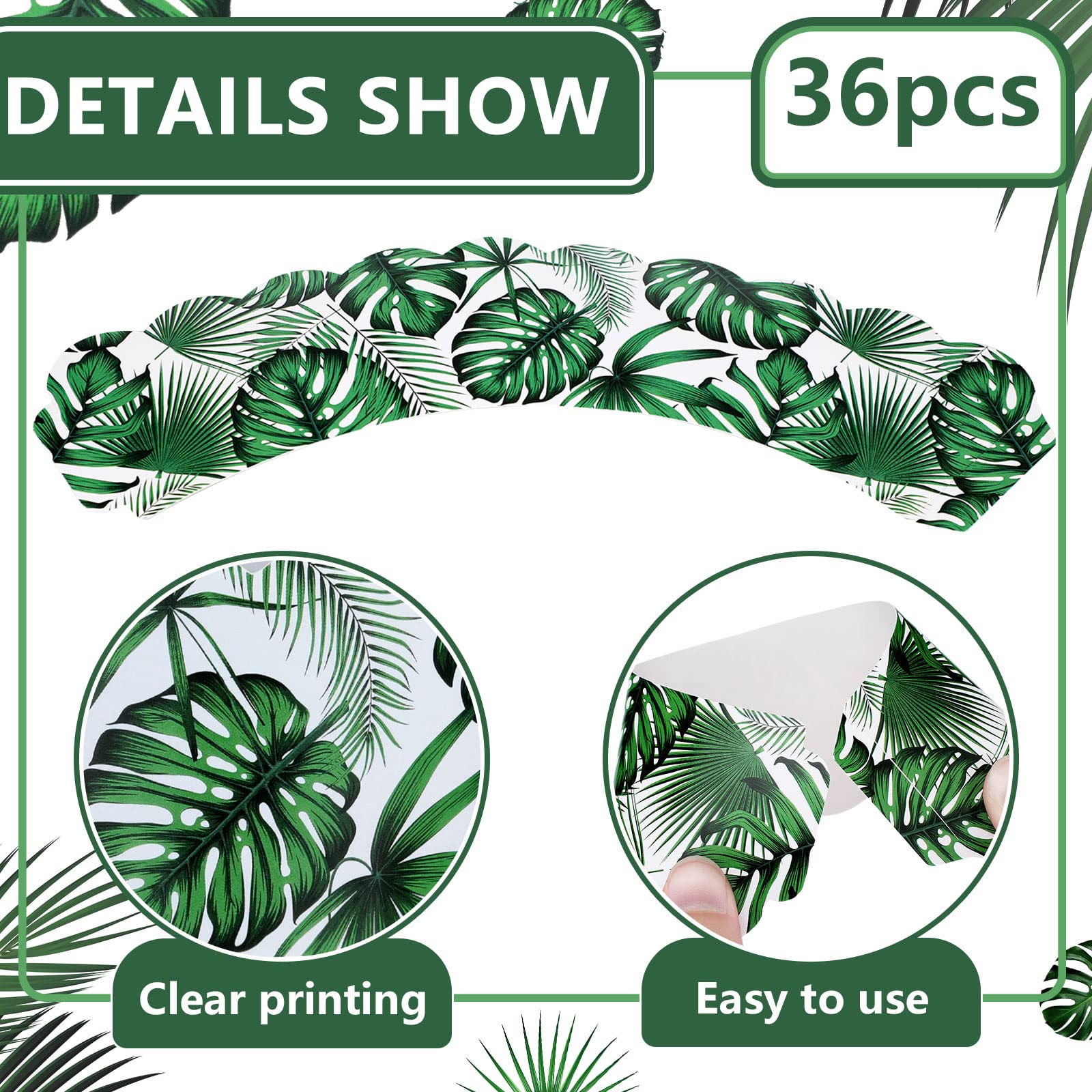 36 Pack Tropical Cupcake Liners Reversible Jungle Paper Baking Cups Palm Leaves Cupcake Wrappers Hawaiian Themed Safari Cupcake Wrappers Tiki Luau Parties Muffin Tropical Cups for Luau Party Decor