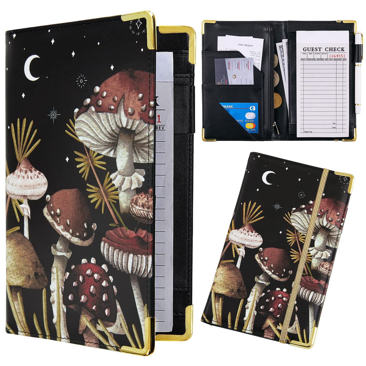 Waitress Book, Server Books For Waitress With Zipper Pocket Black Serving Waiter Book For Waitress Notepad With Money Pocket And