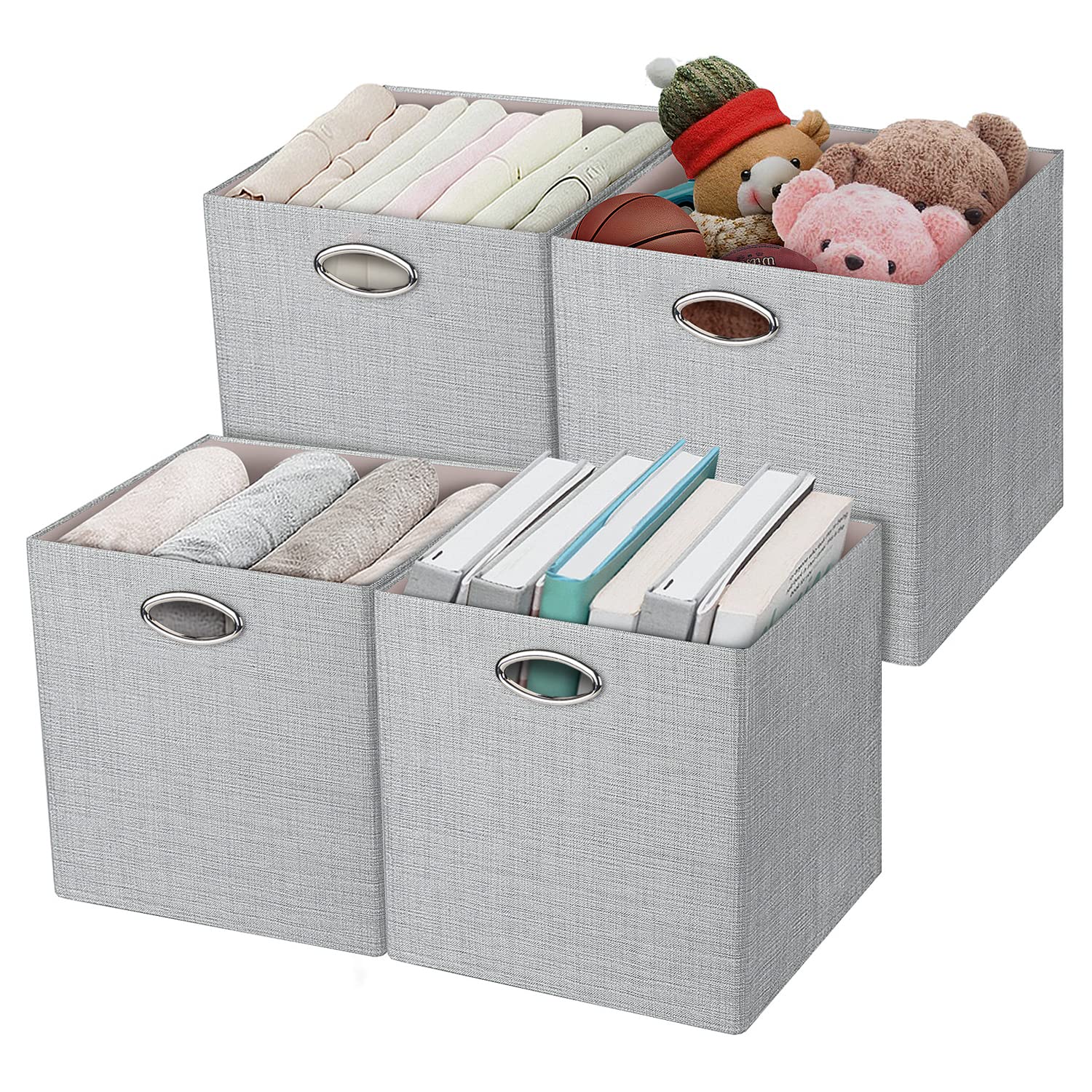 Posprica Storage Cubes, 12  12 Collapsible Storage Basket Bins,Heavy Duty Fabric Containers, 4Pcs, Sliver Grey