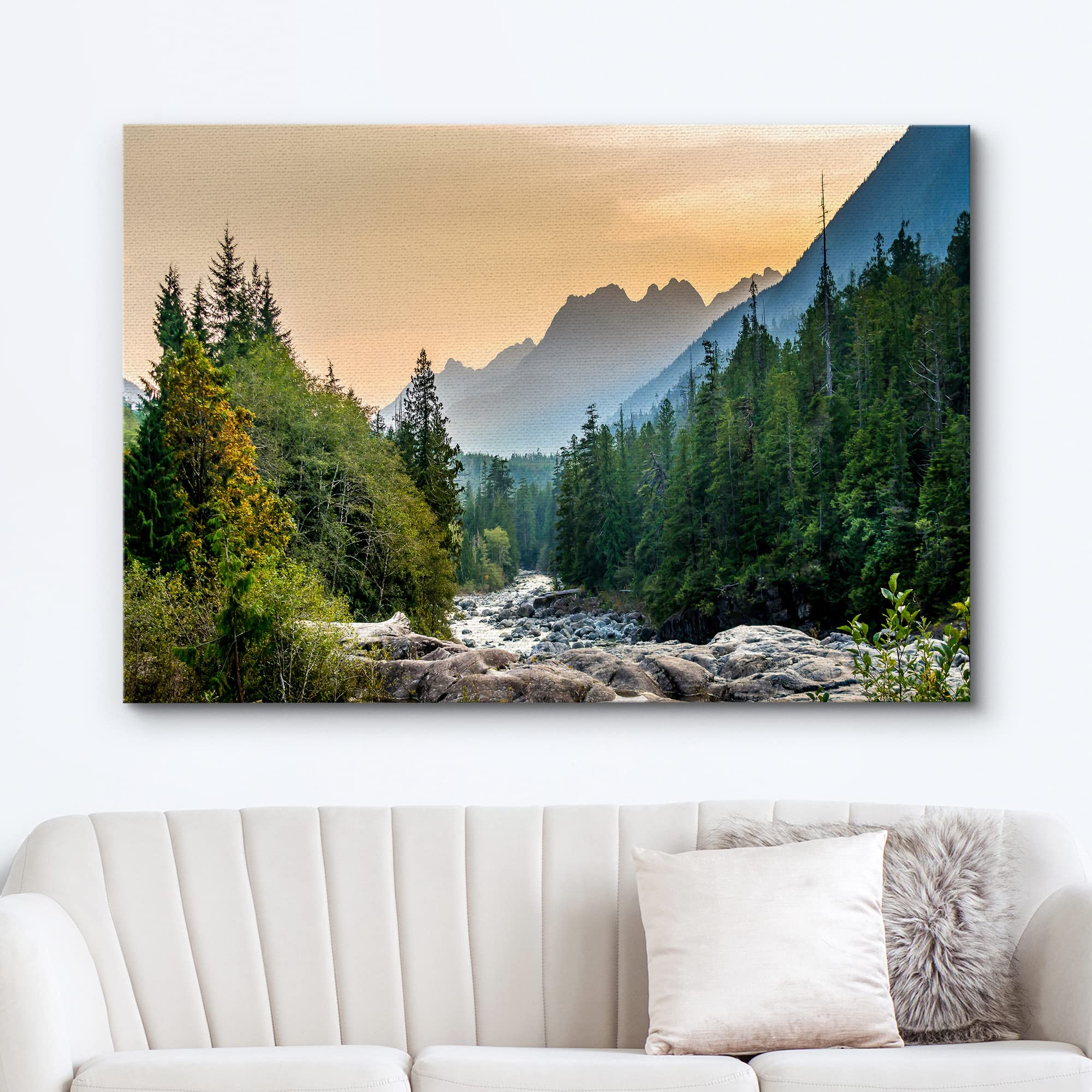 wall26 Canvas Print Wall Art Woodland Nursery Decor Colorado Forest River Rapid Rock Mountain Nature Wilderness Earth Scenery Rustic Scenic Landscape for Living Room  Bedroom  Office - 32''x48''