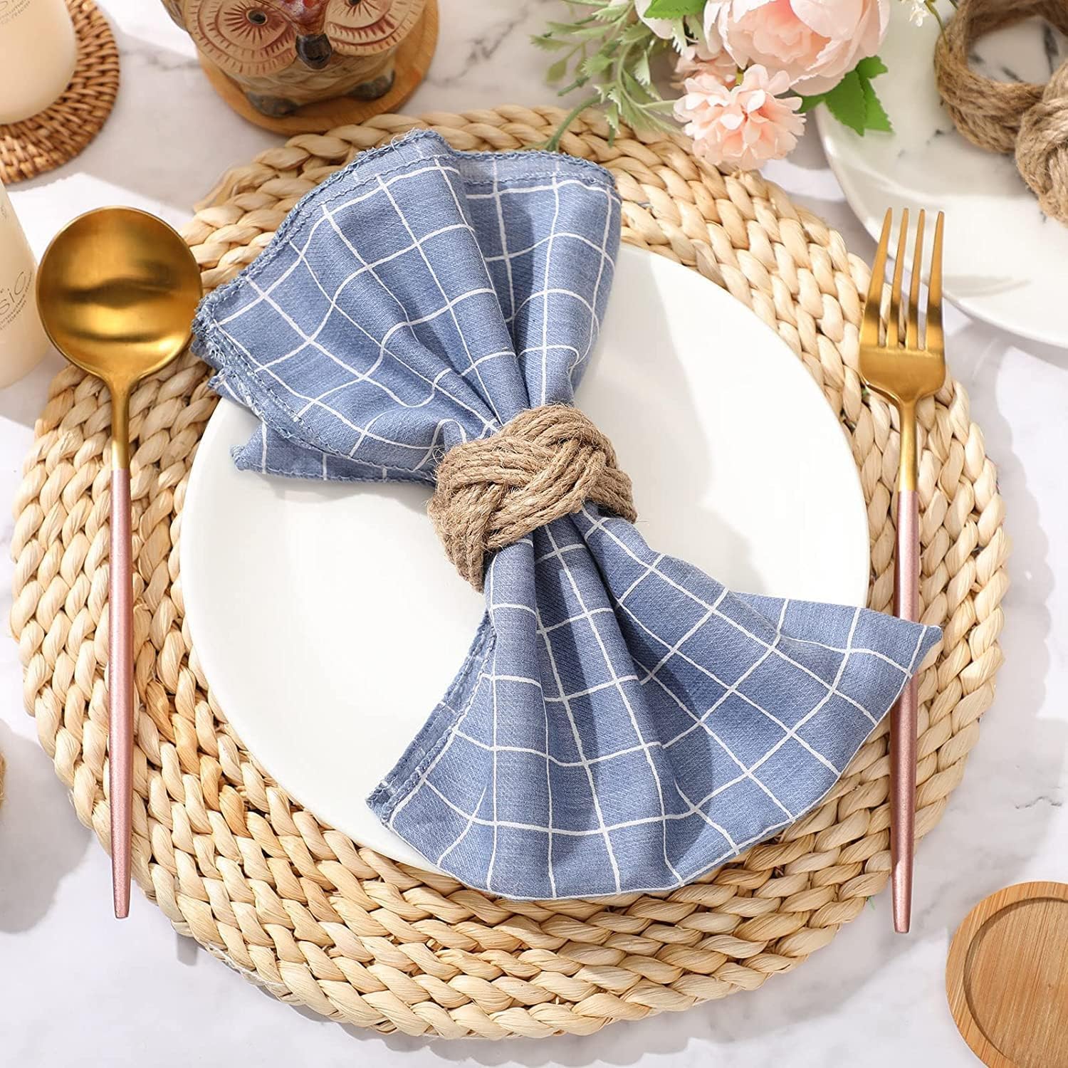 Jovial International Nautical Napkin Rings Set Of 6,Jute Rope Rustic Farmhouse Napkin Ring Burlap Set For Harvest, Thanksgiving,