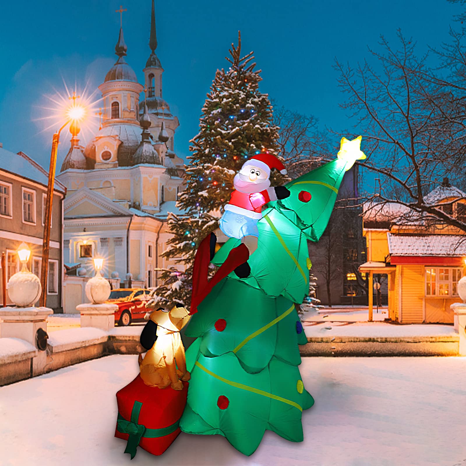 MorTime 5.7 FT Christmas Inflatable Santa Claus Clambing Tree, Blow up Lighted Xmas Yard Decor with LED Lights for Christmas Out