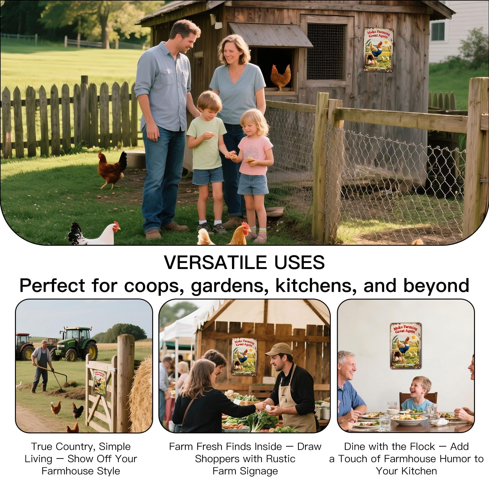 Make Farming Great Again Chicken Coop Signs - Rustic Farmhouse Chicken Coop Accessories, 8x12 Inch Metal Farm Decor, Farm Stand