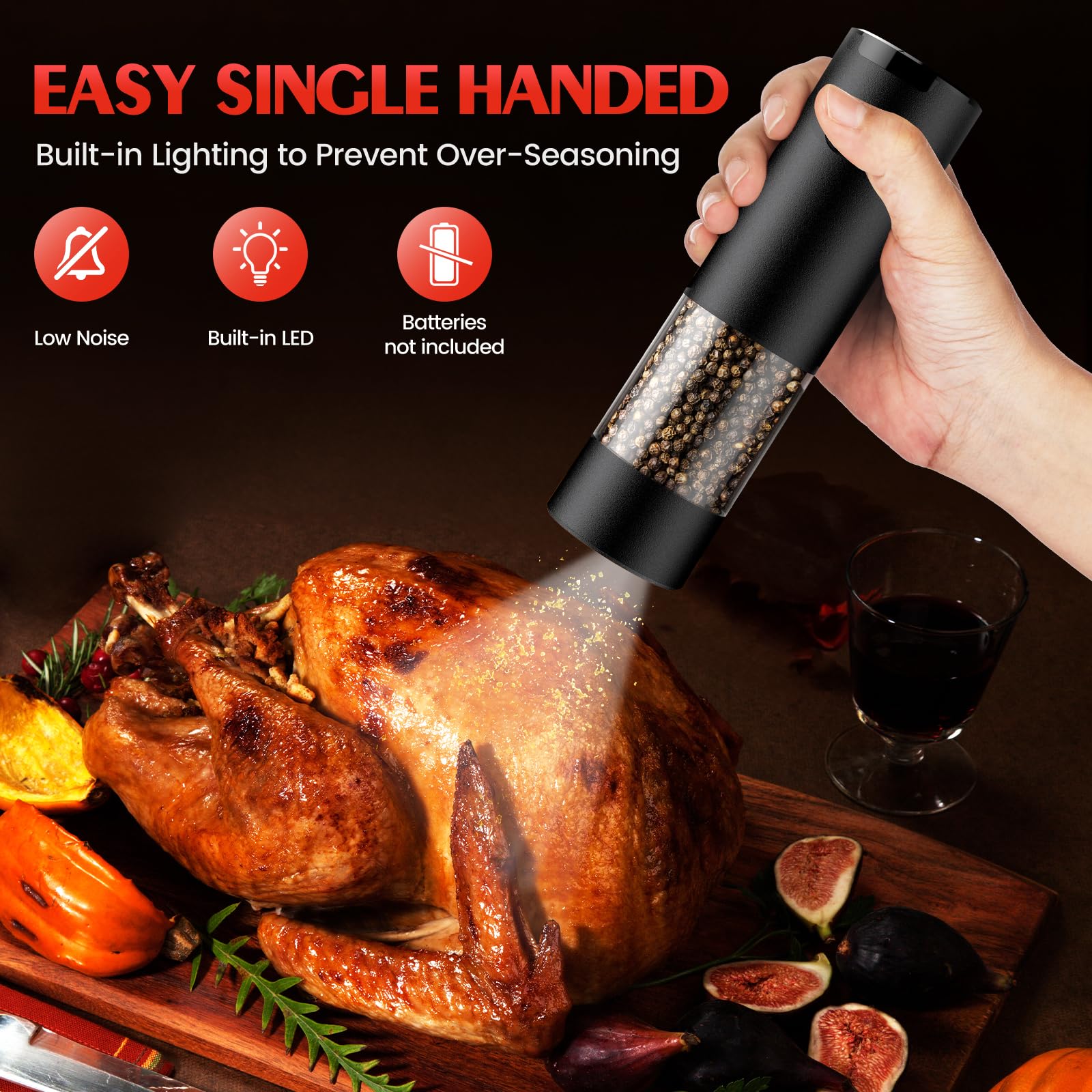 Electric Salt and Pepper Grinder Set Automatic Battery Pepper Mill Shakers Adjustable Coarseness Easy Filling Upgraded Larger Ca