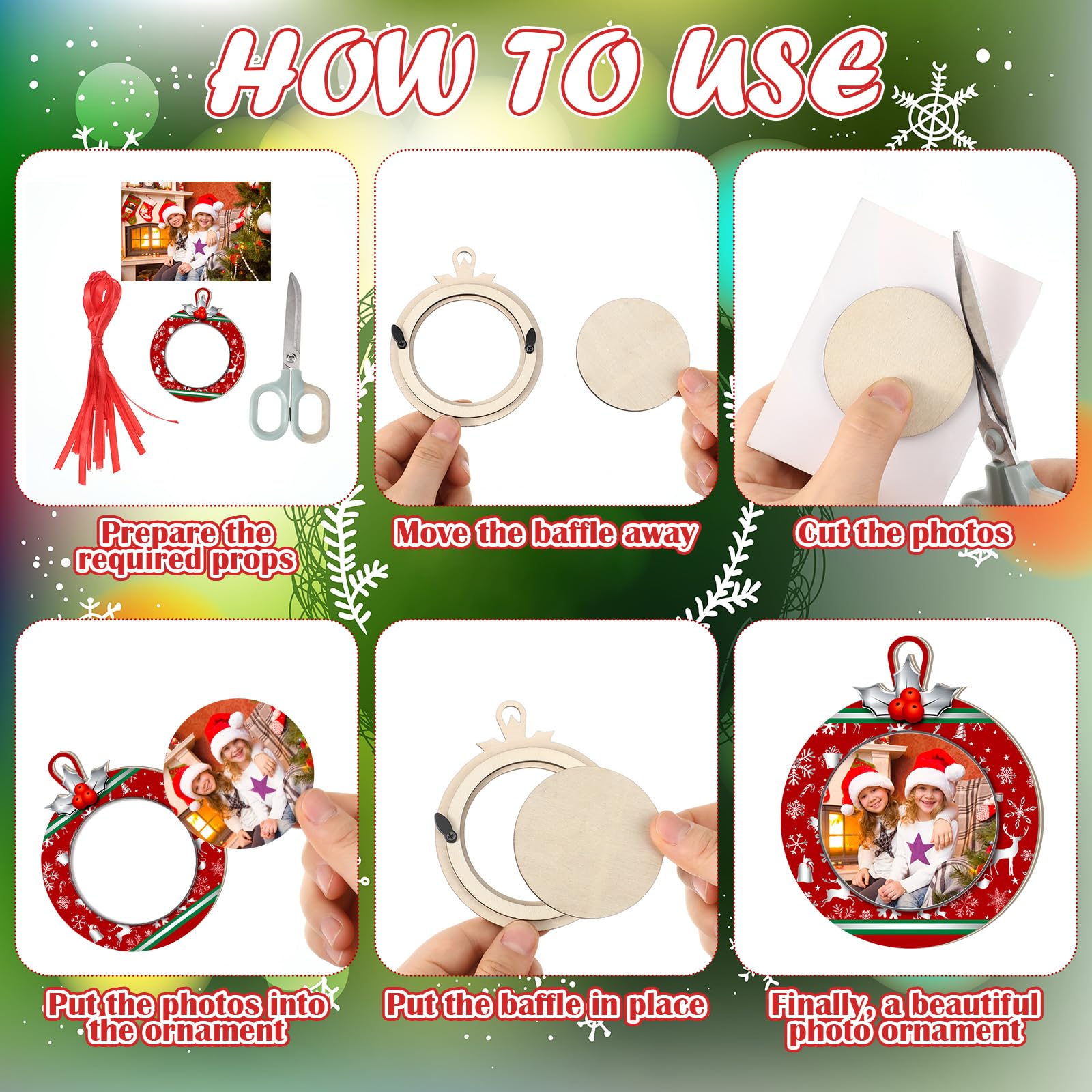 Yalikop 16 Pcs Christmas Photo Frame Ornaments Wooden Christmas Picture Frame Christmas Tree Decoration DIY Xmas Photo Frame Kee