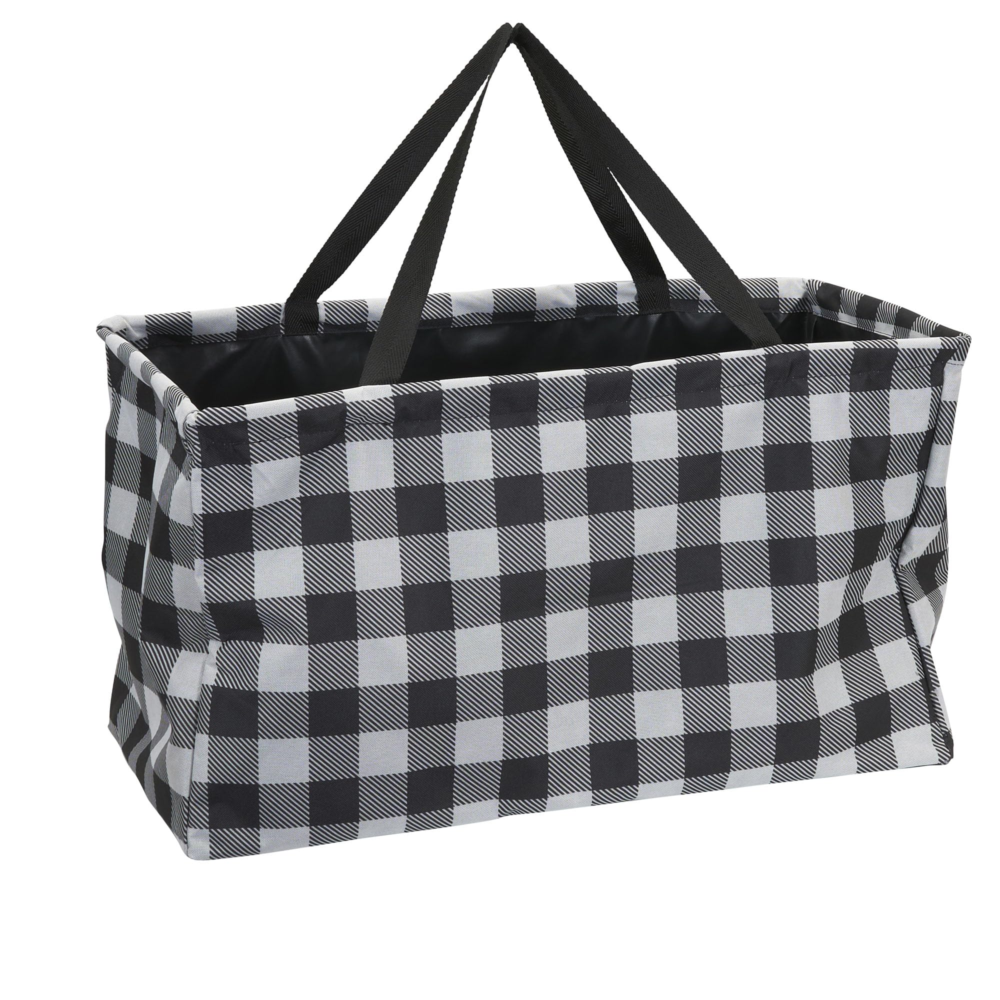 Household Essentials Krush Canvas Utility Tote | Reusable Grocery Bag | Black And White Plaid