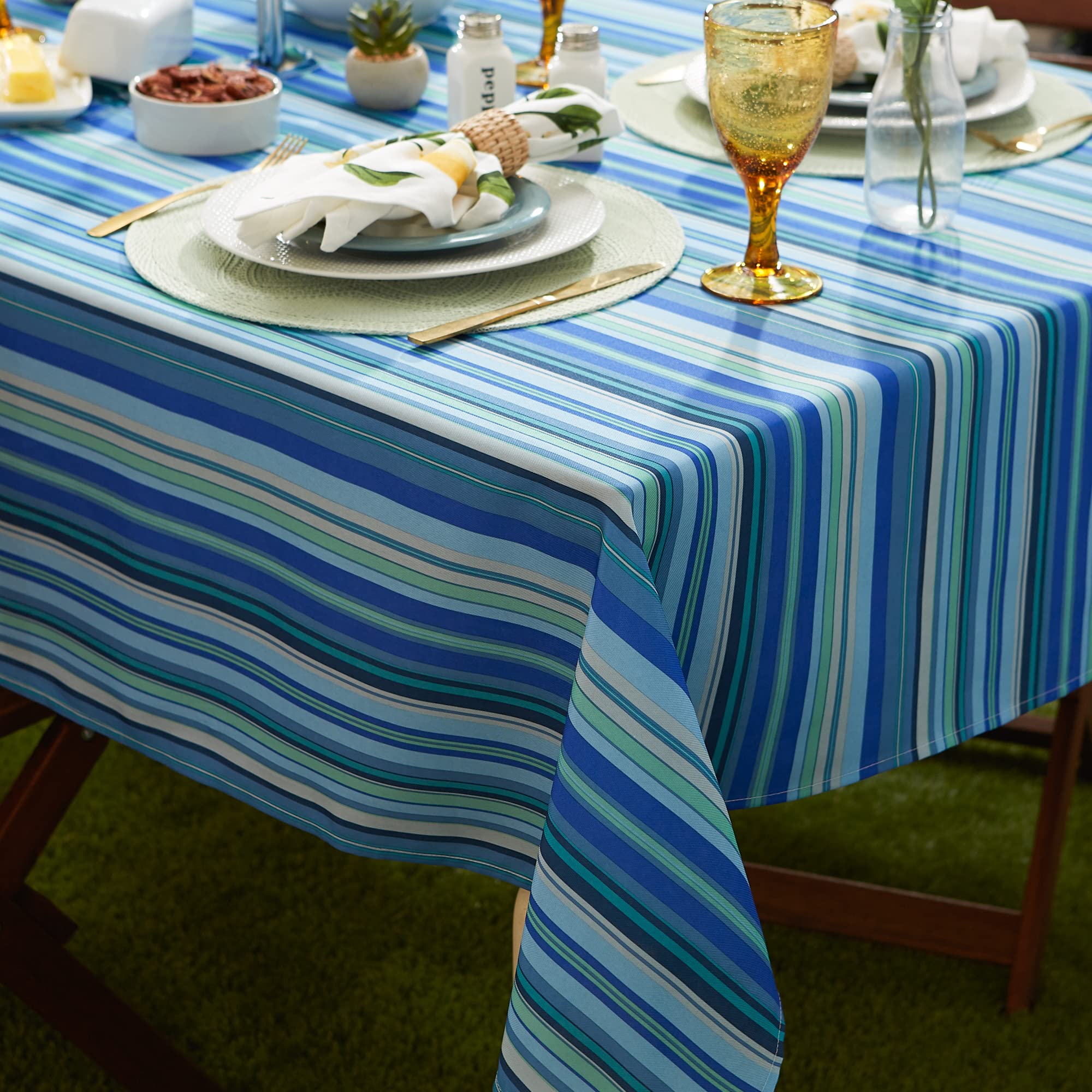 Dii Indoor/Outdoor Tabletop Collection Multi-Use, Machine Washable, Striped, Table Runner, 14X72, Beachy Print