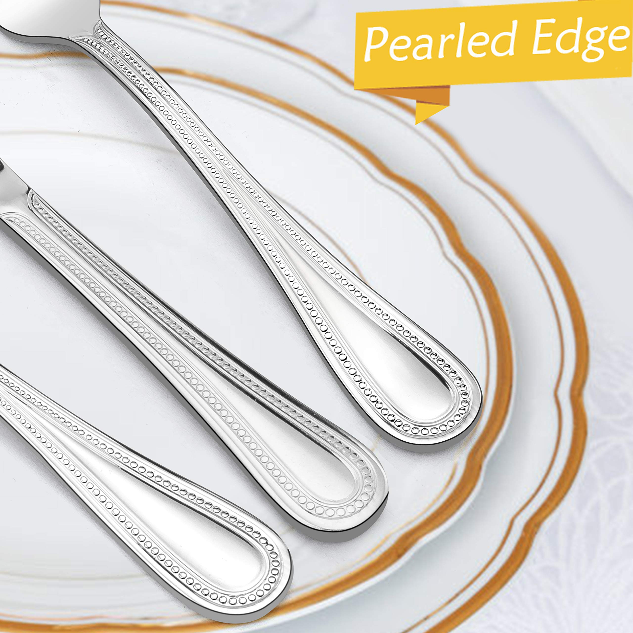 45-Piece Silverware Set With Serving Utensils, Haware Stainless Steel Flatware Service For 8, Pearled Edge Tableware Cutlery For