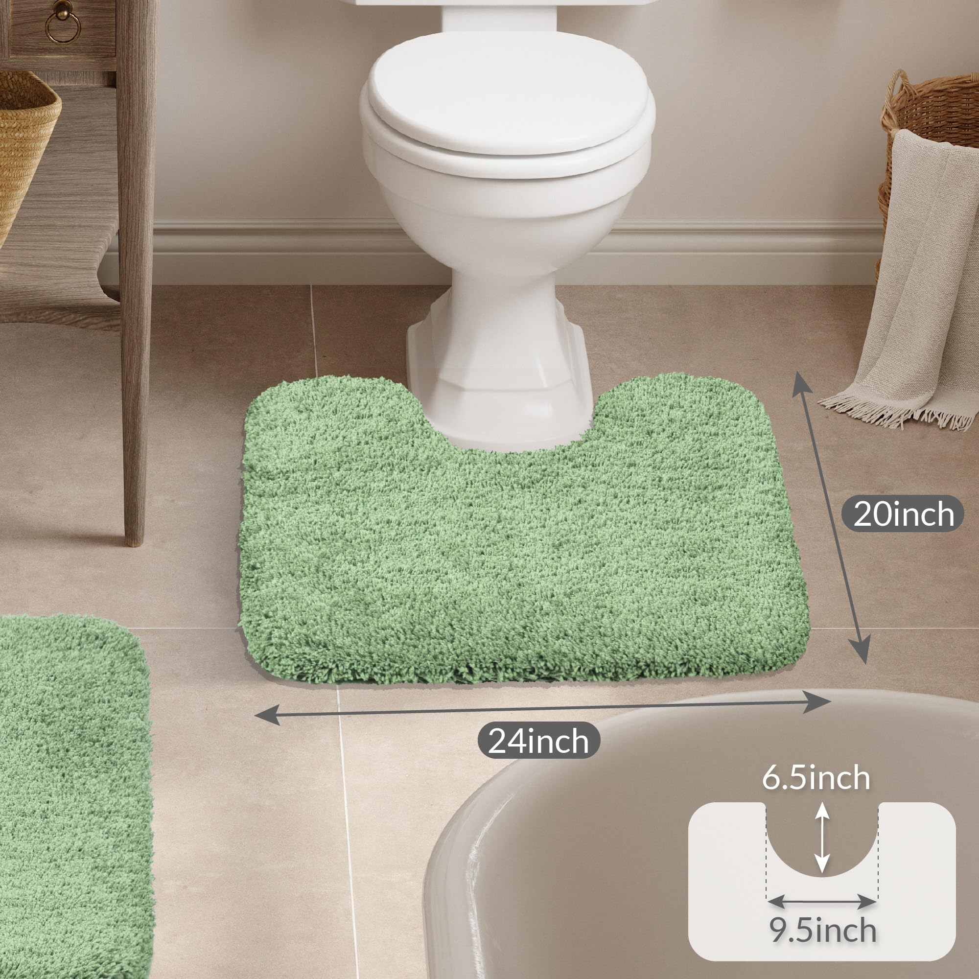 Walensee Bathroom Contour Rug (20X24, Sage Green) Non Slip Bath Mat For Bathroom Water Absorbent Soft Microfiber Shaggy Bathroom