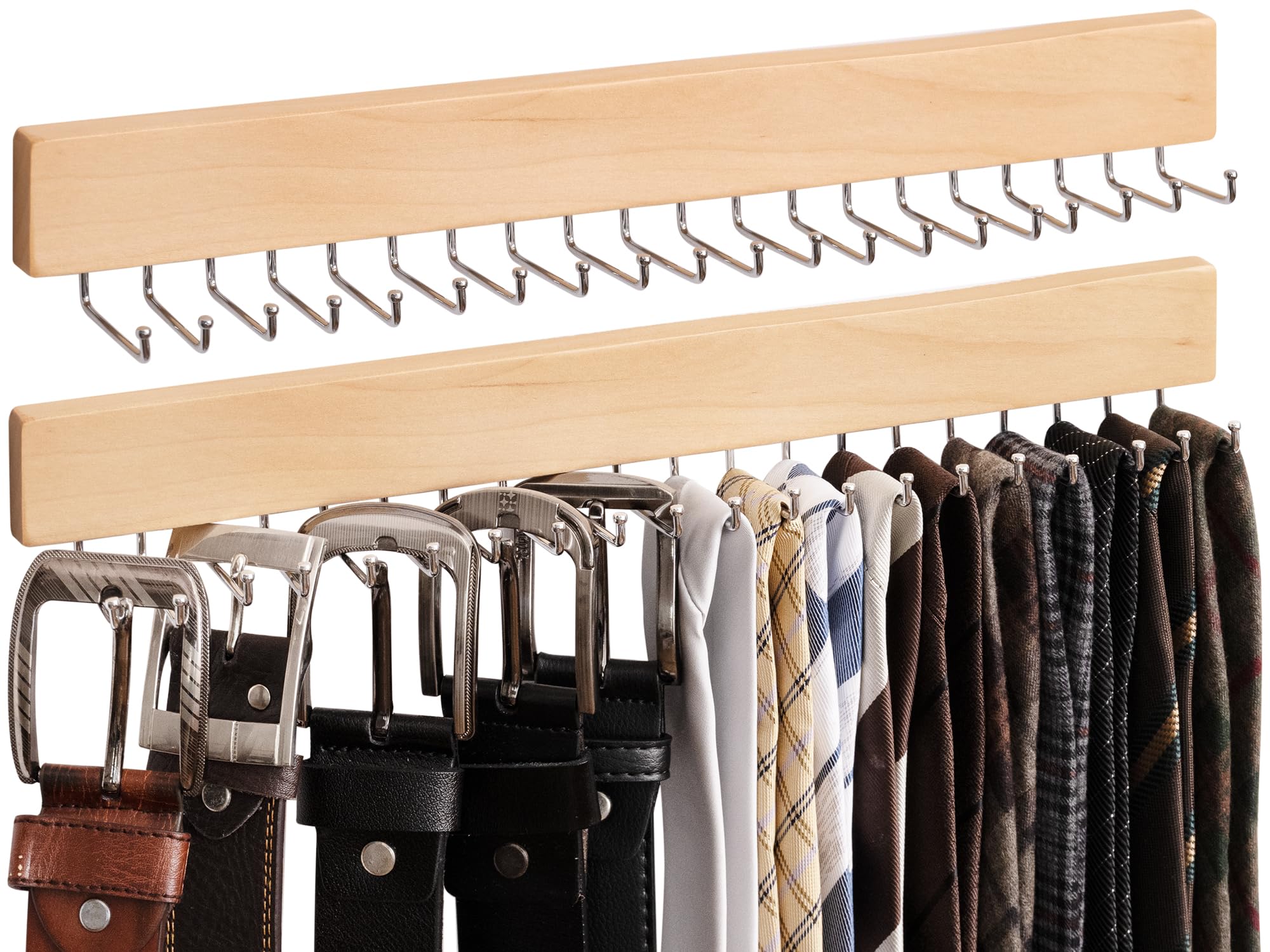 Storageworks Tie Rack, Tie Holder Organizer With 20 Hooks, 2-Pack Necktie Organizers Hold Ties, Belts, Wall-Mounted Tie Holders
