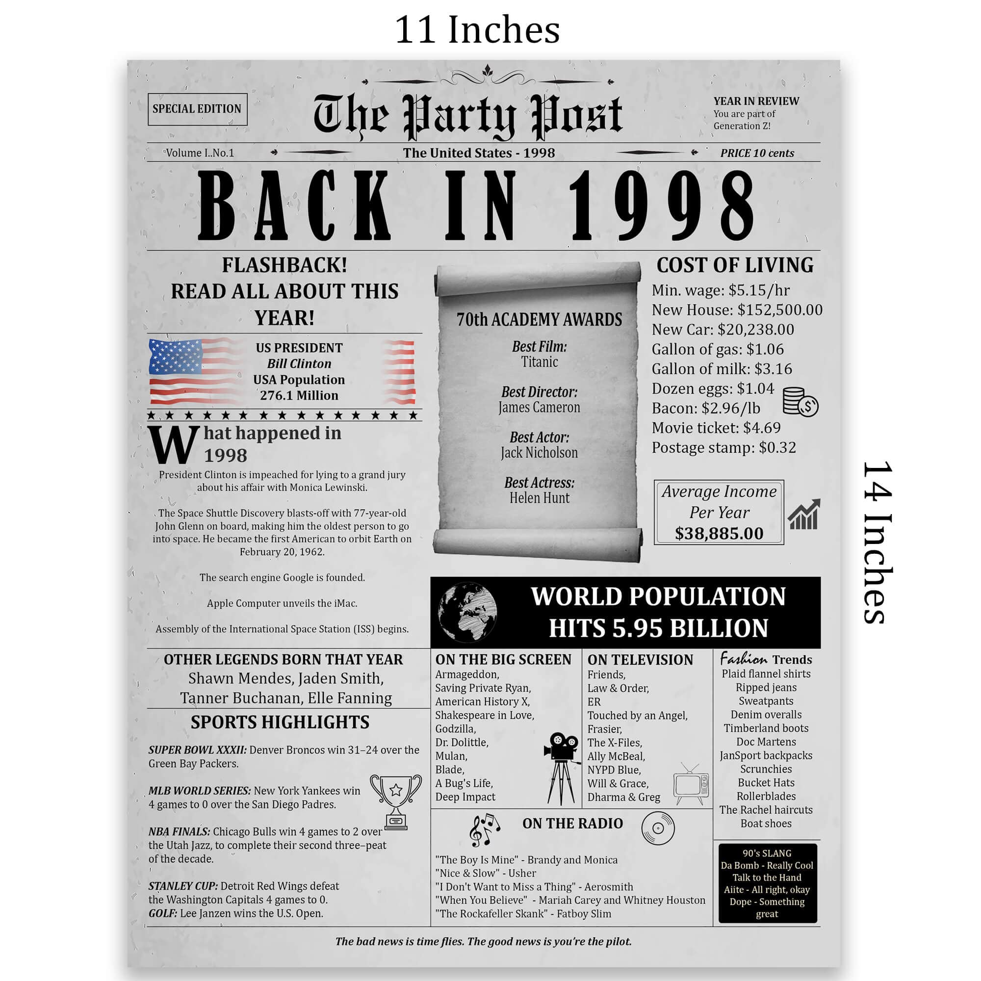 26Th Birthday Party Decorations Poster - 26 Years Ago Anniversary Card For Women And Men. Back In 1998 Home Decor Supplies For H