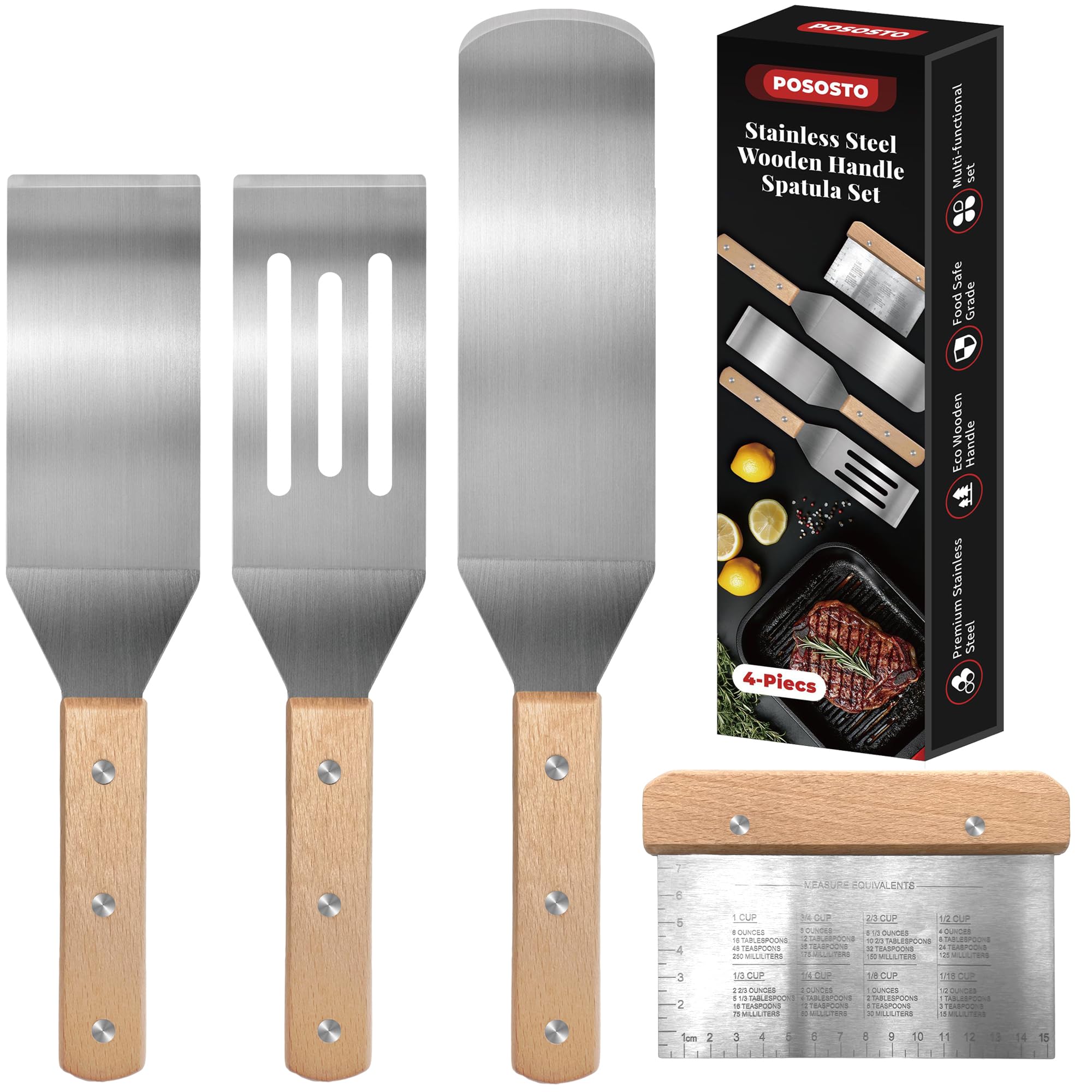 4Pcs Stainless Steel Metal Spatula Set, Flat Spatula Pancake Flipper