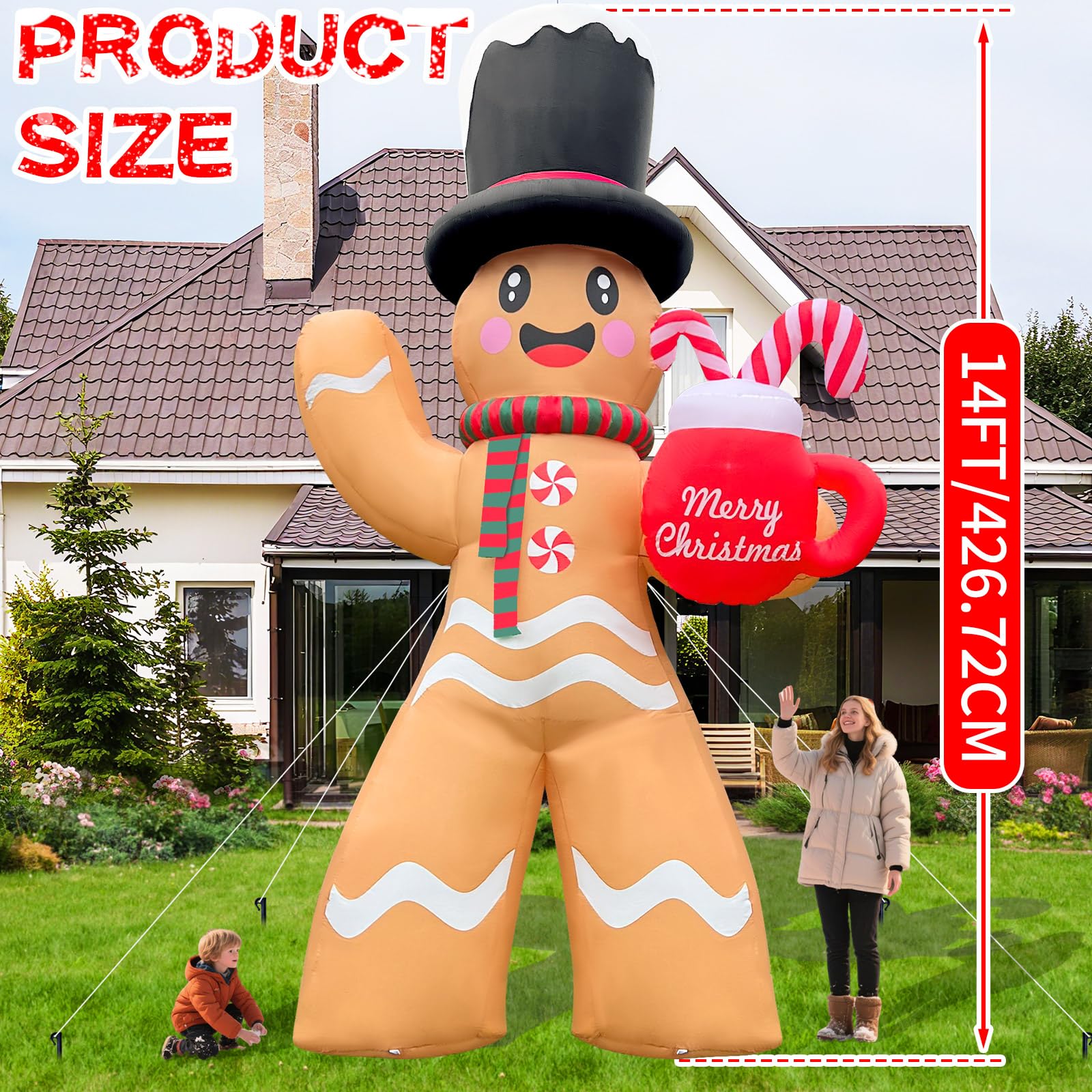 GIGLIM 2025 Huge Christmas Inflatable Gingerbread 14FT Giant Gingerbread Man with Mug Christmas Inflatables Outdoor Decoration X