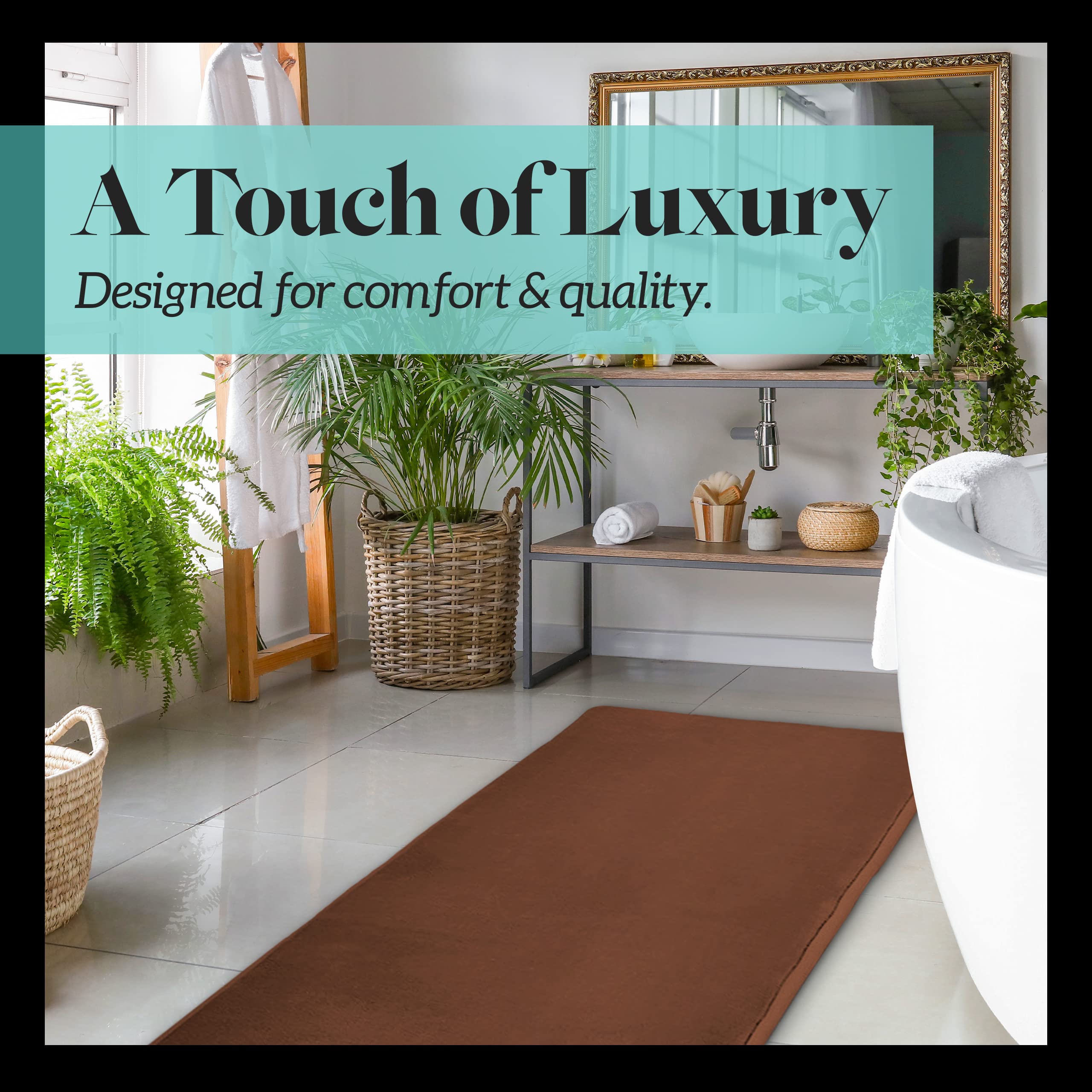 Genteele Bath Mats for Bathroom Non Slip - Brown 17 '' x 24 '' Memory Foam Bathroom Rugs - Quick Dry Bath Mat