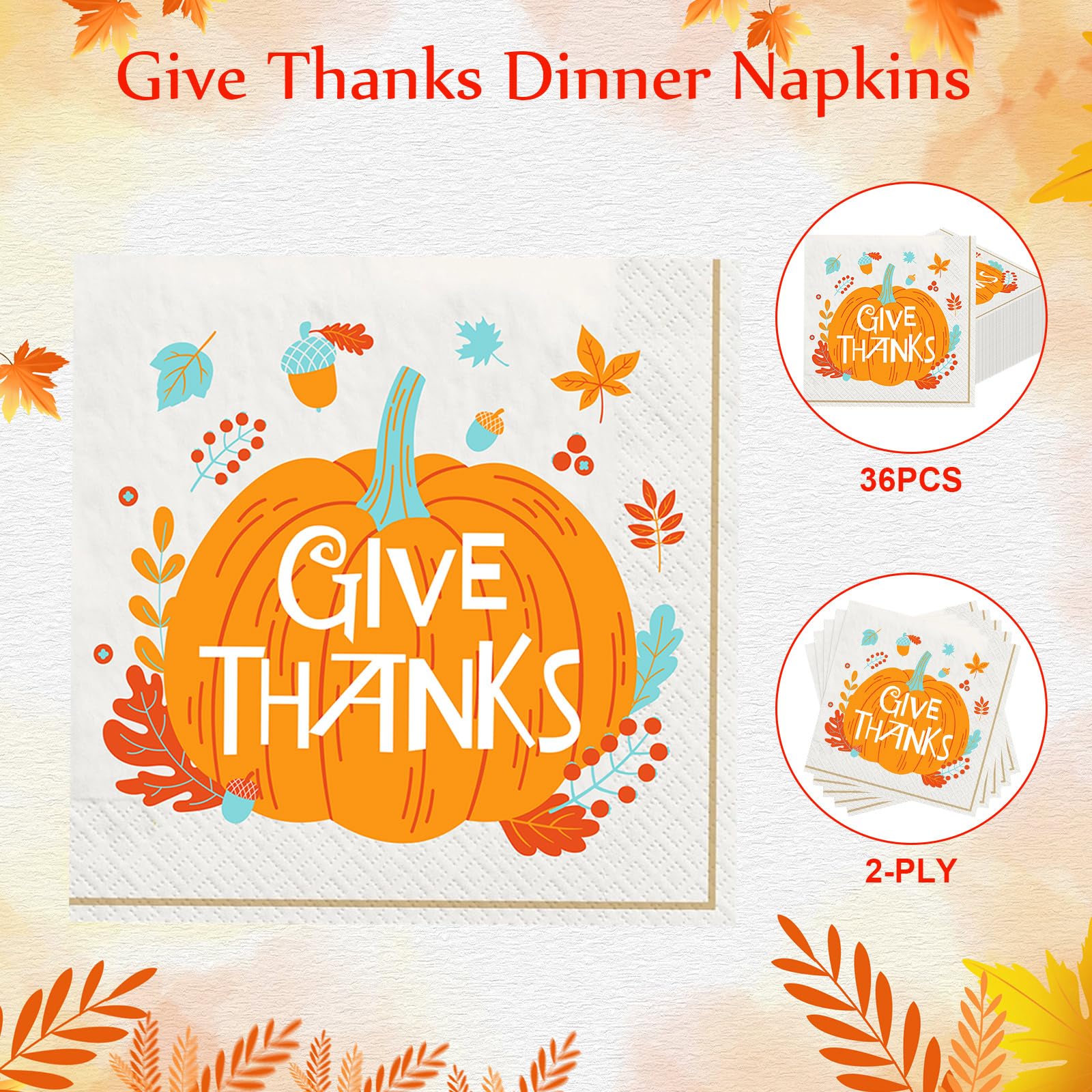 Havawish 60 Pack Thanksgiving Divided Plates for Kids and Napkins Set 24 Pcs Happy Turkey Day Paper Plates 36 Pcs Give Thanks Di